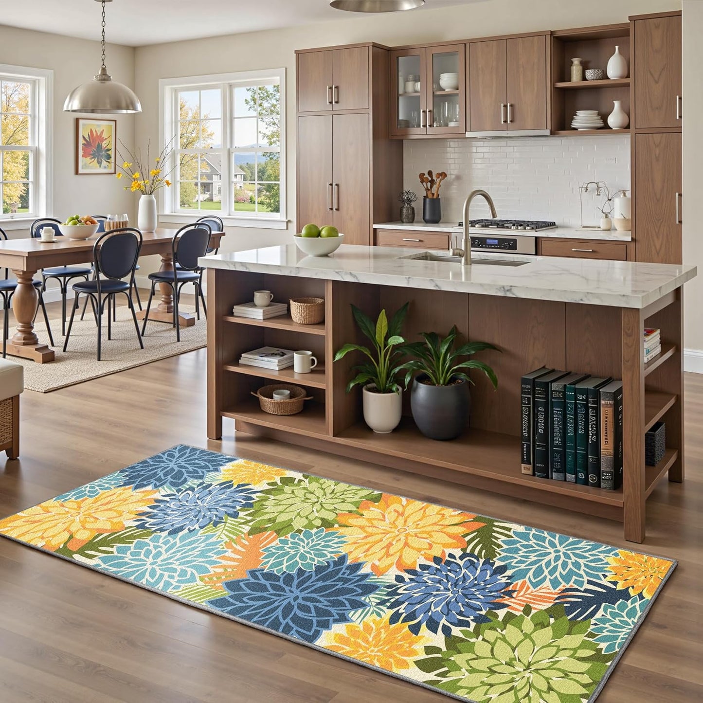 Area Rug 2x6 Yellow Green Washable Entry Rug Multicolored Tropical Botanical Modern Floral Indoor Kitchen Door Mat Entrance Carpet Non Slip for Bedroom Living Room, Porch