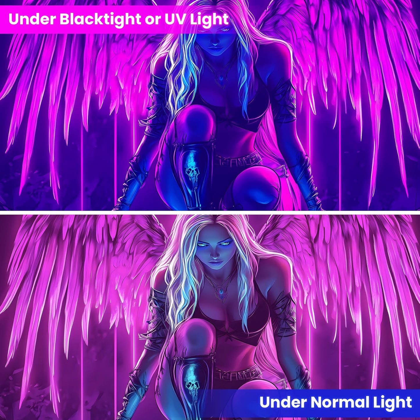 Blacklight Tapestry,WingTapestry Glow In The Dark,UV Reactive Black Light Upright Posters Wall Hanging for Bedroom Dorm Living Room Backdrop Decor (wing8, 79L" x 59W")