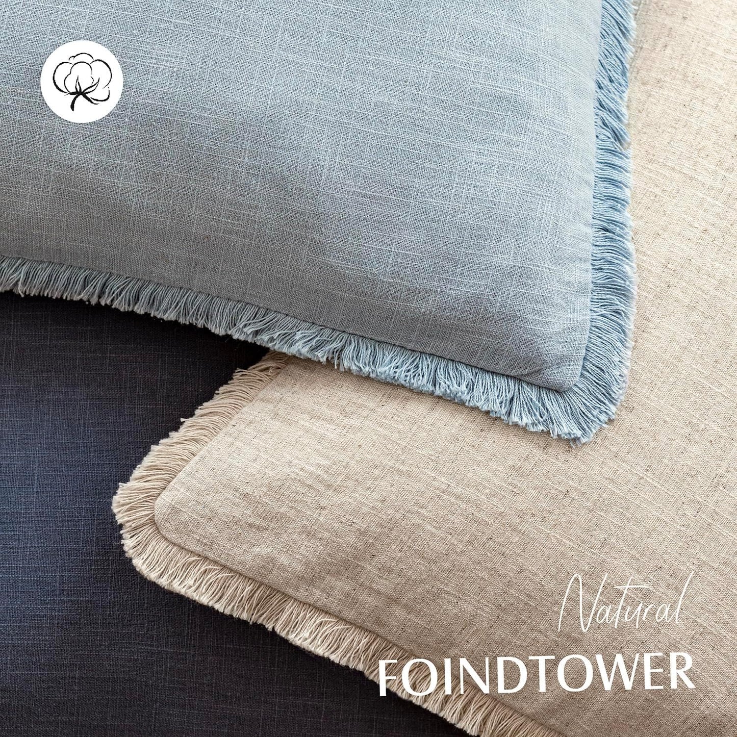 Foindtower Set of 2 Decorative Linen Fringe Throw Pillow Covers Boho Farmhouse Cushion Cover with Tassels Soft Accent Pillowcase for Couch Chair Sofa Bed Living Room Home Decor,16×16 Inch,Sky Blue
