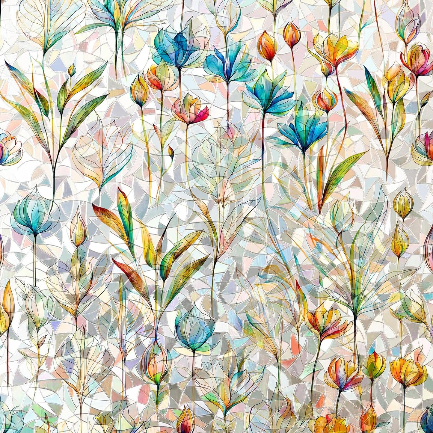 Rainbow Window Privacy Film 3D Floral Decorative Stained Glass Window Film Anti UV Non-Adhesive Reusable 23.6" x 78.7" for Home Room Car Glass Cling