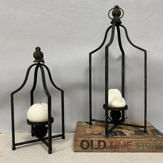 Large Tall Shabby Chic Lanterns Decorative Indoor Outdoor, Outside Gifts Front Porch Patio Vintage Metal Candle Holders, Fireplace Table Floor Farmhouse Rustic Decor Set of 2