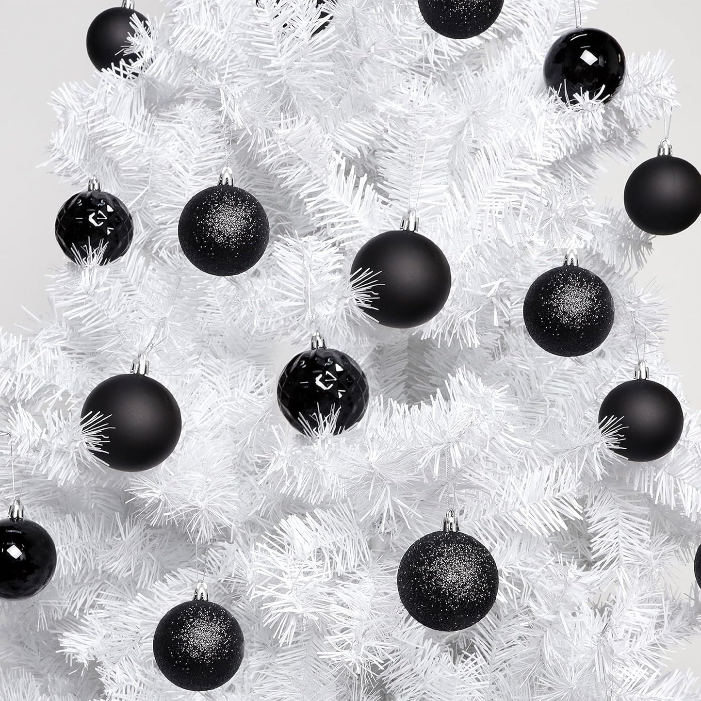 Lulu Home Halloween Ball Ornaments, 24 Ct 2.36" Pre-Strung Hanging Ornament Decorations, Shatterproof Plastic Balls for Holiday Party Wreath Garlands Trees, Black