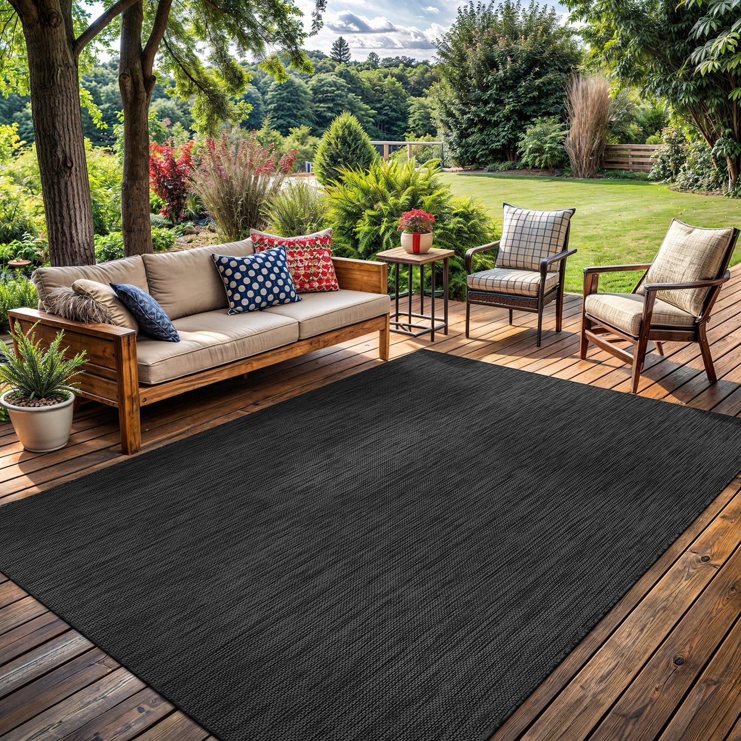 Washable Indoor Outdoor Rug 8x10 Weather Resistant Area Rugs Modern Solid for Porch Deck Balcony Backyard Patio Outside Carpet (8 X 10 Dark Grey)
