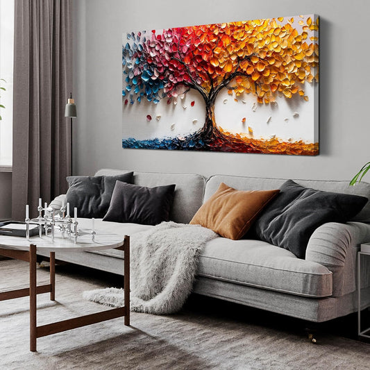 Tree Pictures Wall Art Living Room - Colorful Canvas Wall Art Bedroom Aesthetic - Modern Wall Decoration for Office Size 24" x 48"
