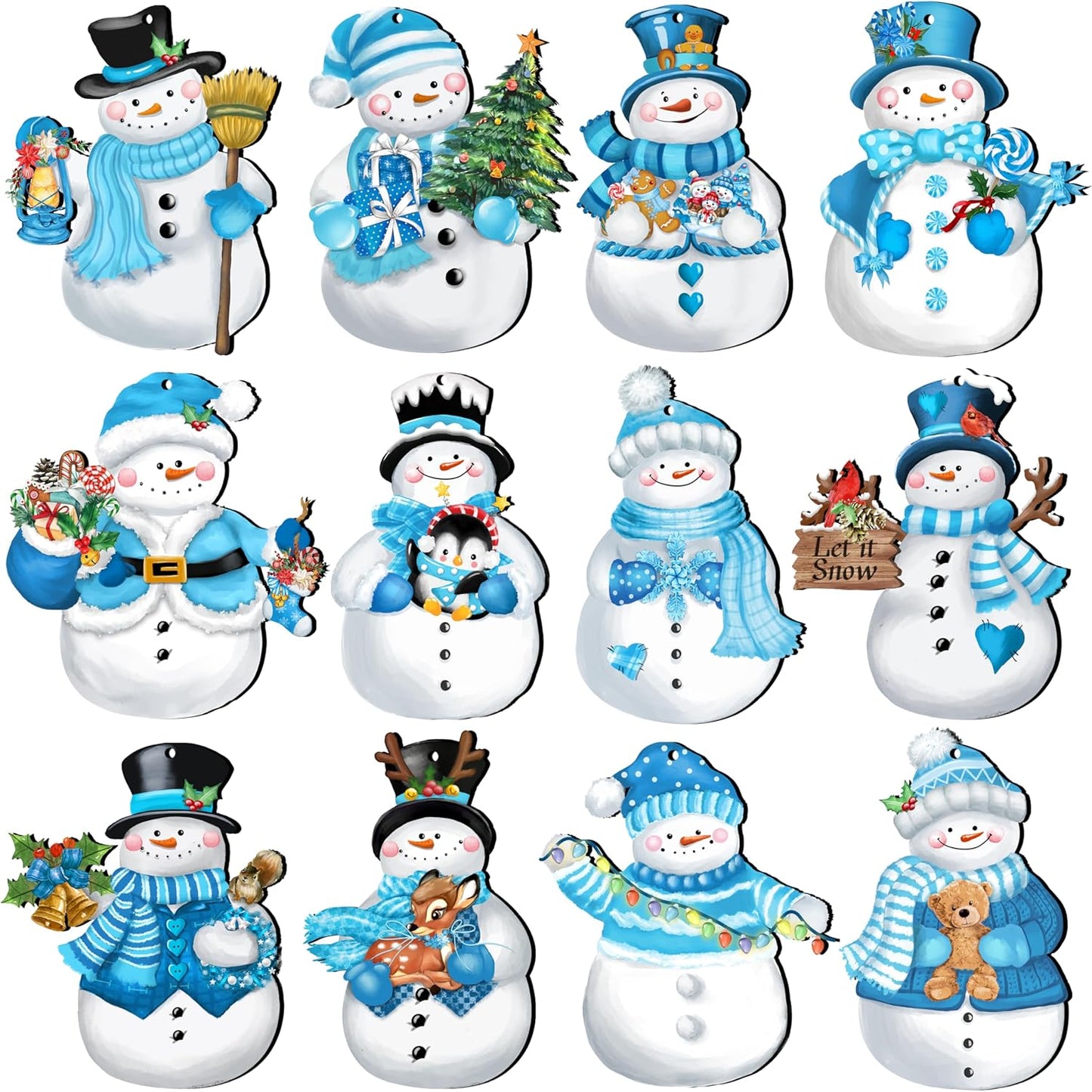 24 Pieces Christmas Snowman Wooden Ornaments Wood Hanging Decoration Set for Christmas Tree Hanging Wood Crafts Holiday Decor Xmas Party Supplies (Xmas-Snowman-B)