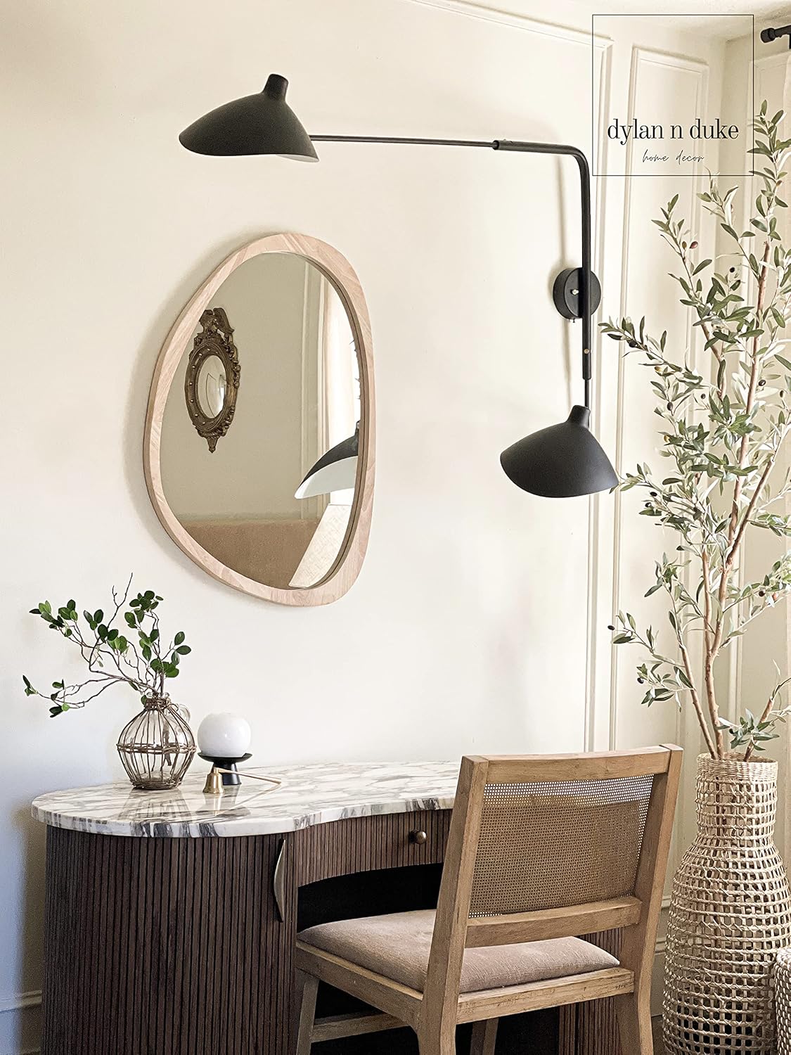 Irregular Wood Frame Boho Mirror - Large Wall Mounted Accent, Asymmetrical, Modern Aesthetic Wall Decor for Bedroom, Entryway, Living Room, Bathroom (Natural)