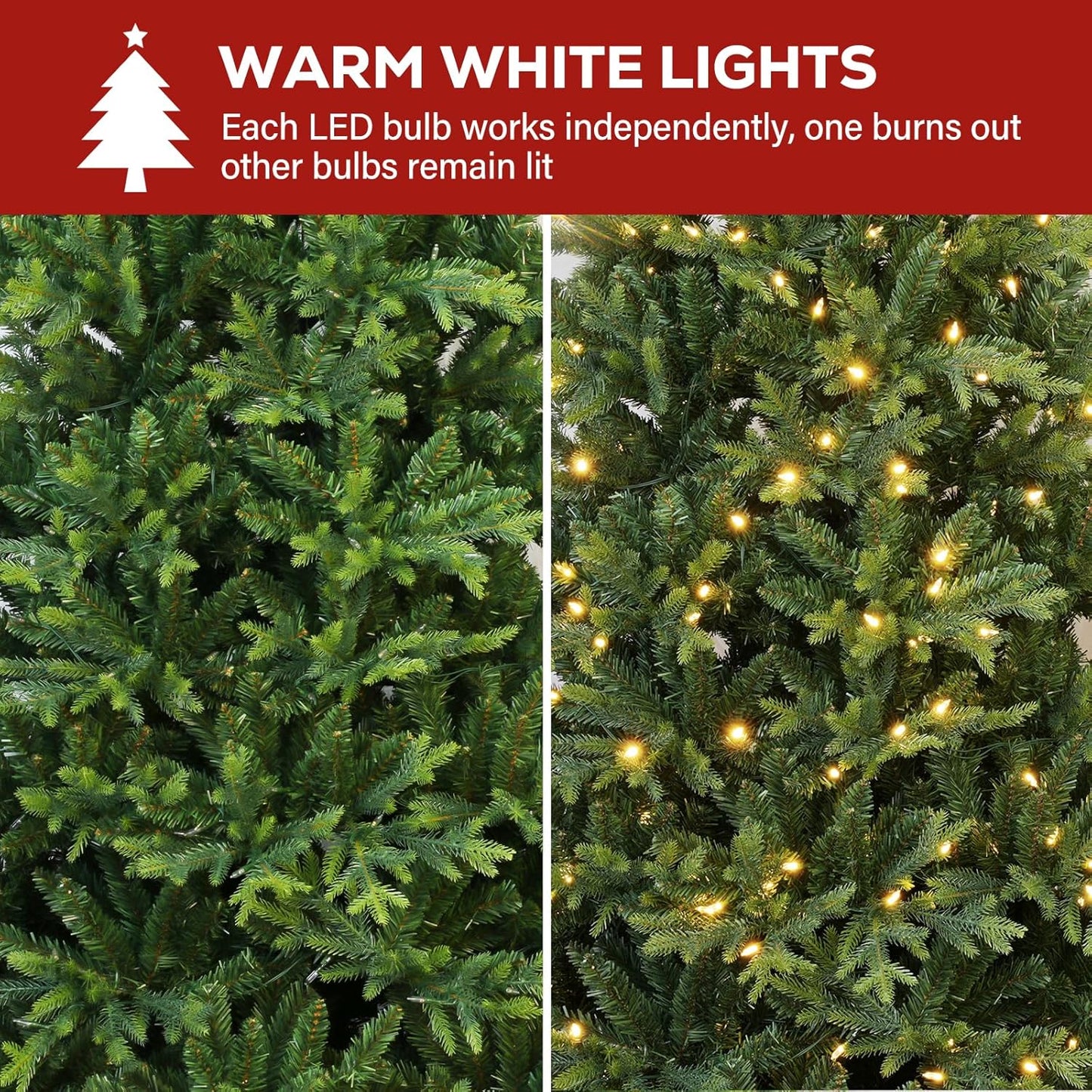 Hykolity 9 ft Prelit Artificial Christmas Tree with 5149 PE&PVC Branch Tips, 600 Warm White LED Lights, Easy Assembly with Metal Stand and Hinged Branches