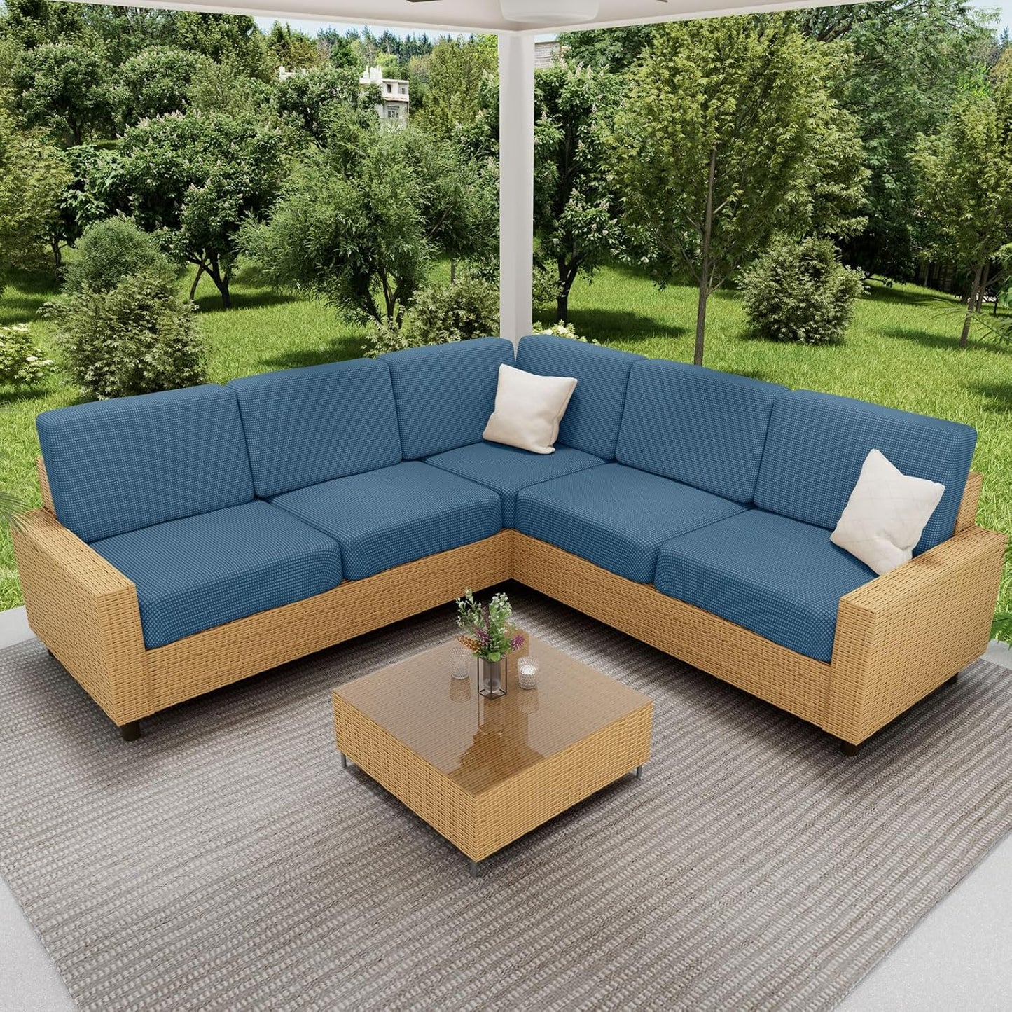 hyha Waterproof Couch Cushion Covers for Pets, Non Slip Sofa Seat Cover for Dogs Washable, Soft Thick Stretch Jacquard Fabric, Sofa Slipcovers with Elastic Bottom (1 Piece for Large, Blue)