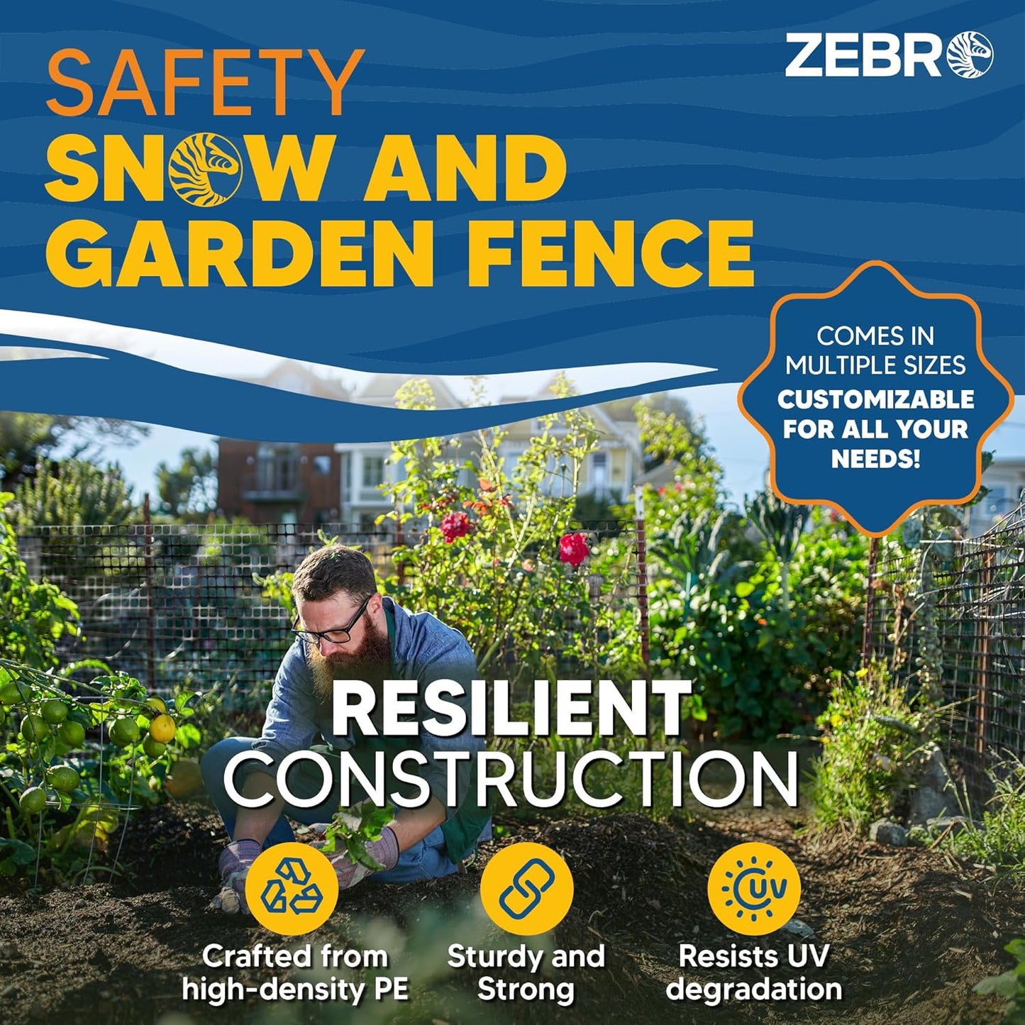 ZEBRO 4' x 100' Black Plastic Garden Fence Roll – Light Duty Mesh Fencing for Temporary Fence, Snow, Garden Netting, Animal Barrier, Agricultural Fencing & Lawn Protection