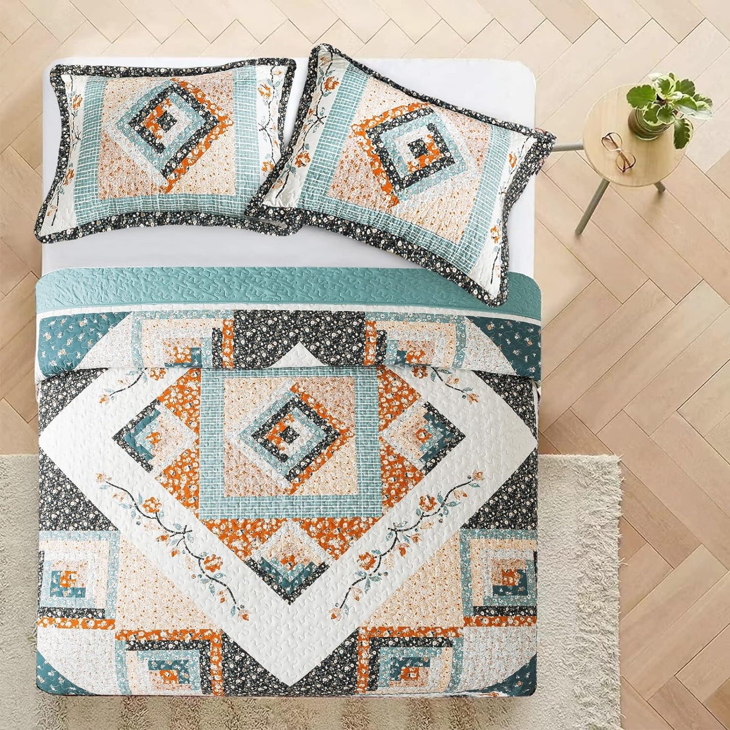 VAPUTAR Quilt King Size Bedding Set - 3 Pieces King Quilt Bedding Set, Boho King Size Quilt, Lightweight Reversible Coverlet Bedspread for Farmhouse Bedroom (Floral)