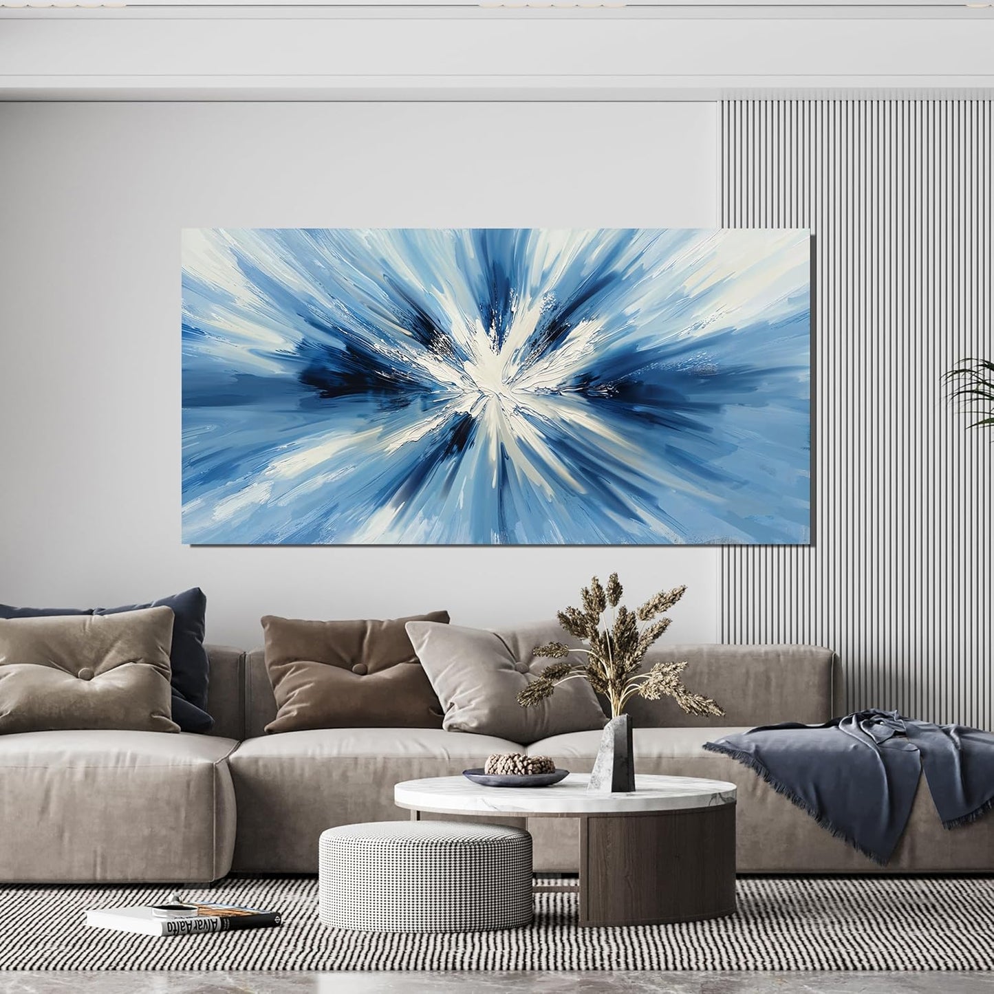 Canvas Wall Art Decor Wall Pictures for Living Room Abstract Canvas Art Wall Decor Large Blue White Wall Art Prints Modern Minimalist Wall Art Decorations Bedroom Home Aesthetic Wall Art Decor 24"X48"