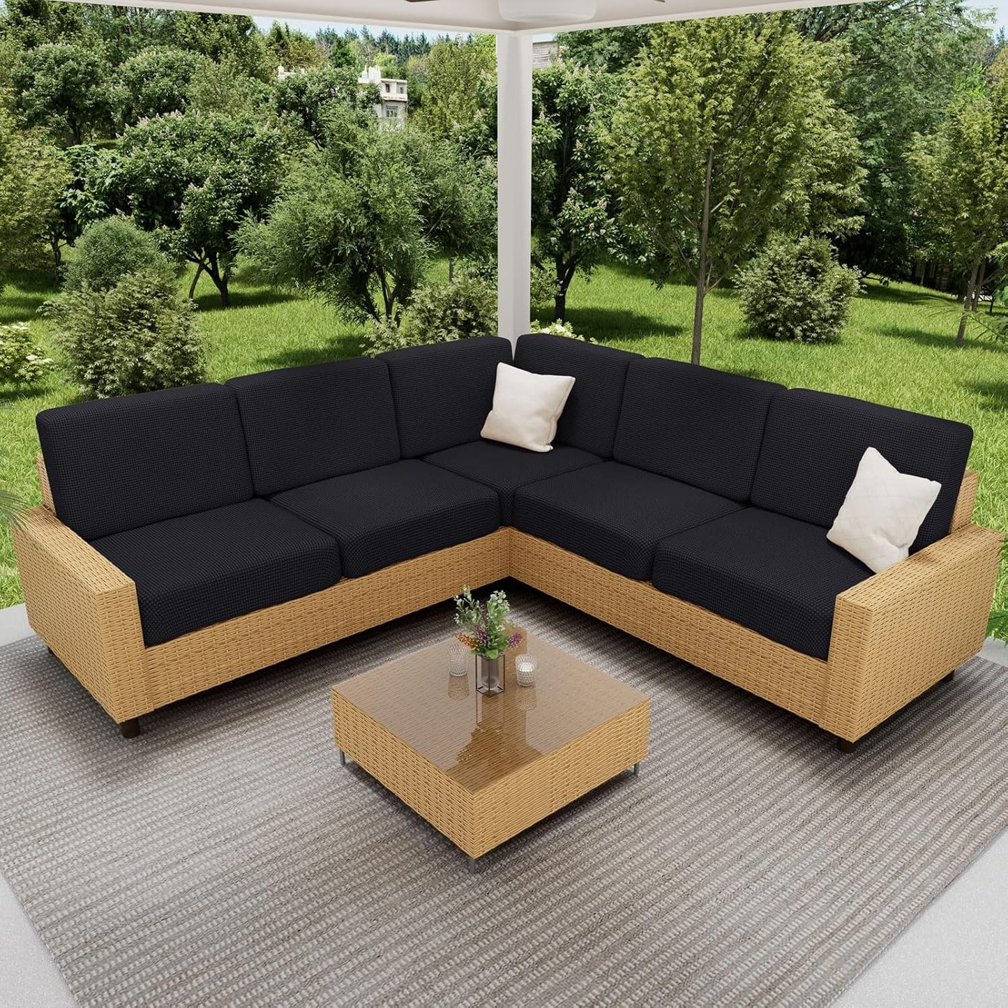 hyha Waterproof Couch Cushion Covers for Pets, Non Slip Sofa Seat Cover for Dogs Washable, Soft Thick Stretch Jacquard Fabric, Sofa Slipcovers with Elastic Bottom (1 Piece for Backrest M, Black)