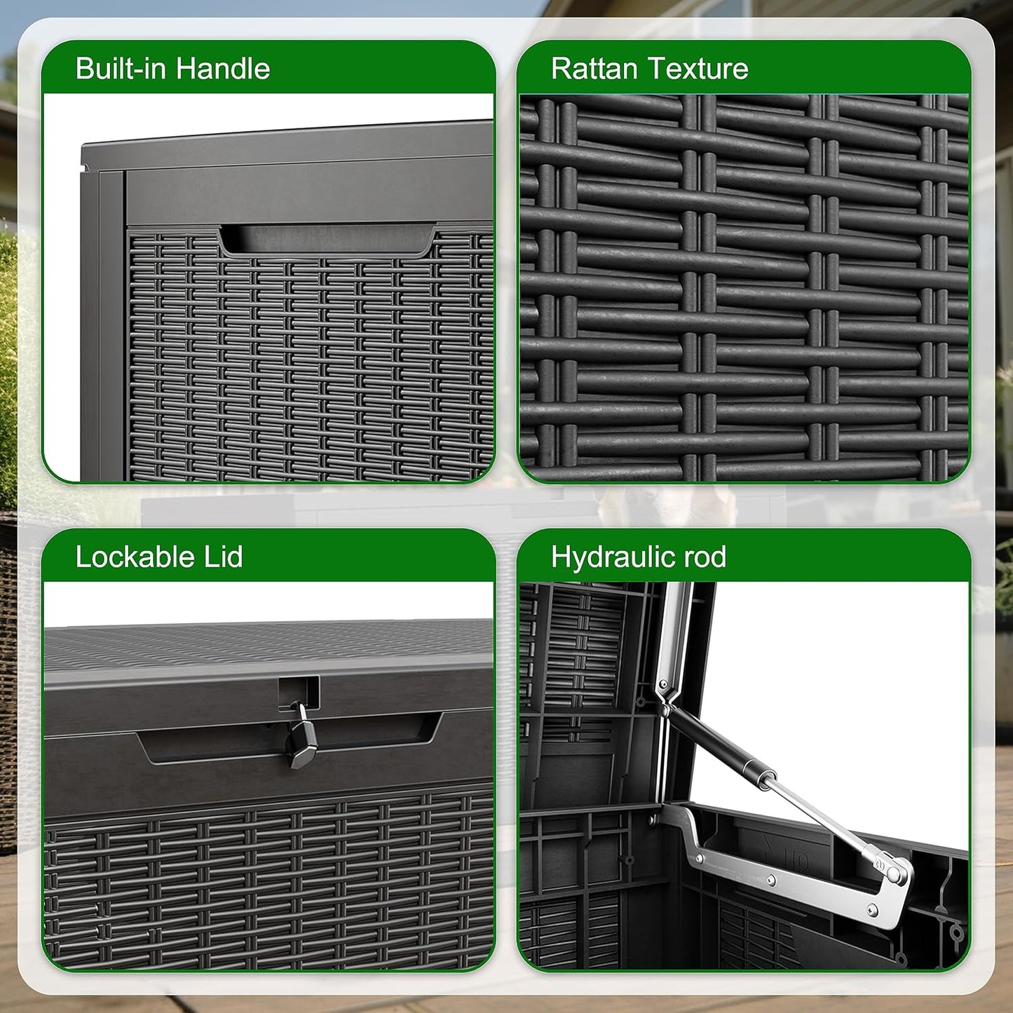 100 Gallon Outdoor Storage Box,Waterproof Lockable Resin Deck Box,Storage Container with Reinforced Support for Patio Cushions, Furniture Supplies, Garden Tools, UV-Resistant Outdoor Chest (Black)