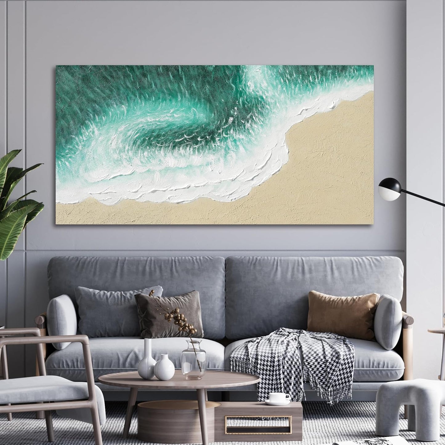 Canvas Wall Art Decor Modern Large Wall Art Prints Wall Pictures for Living Room Green Coastal Beach Wall Art White Canvas Art Wall Decor Oversized Artwork for Walls Bedroom Office Wall Art Decor 29"X58"