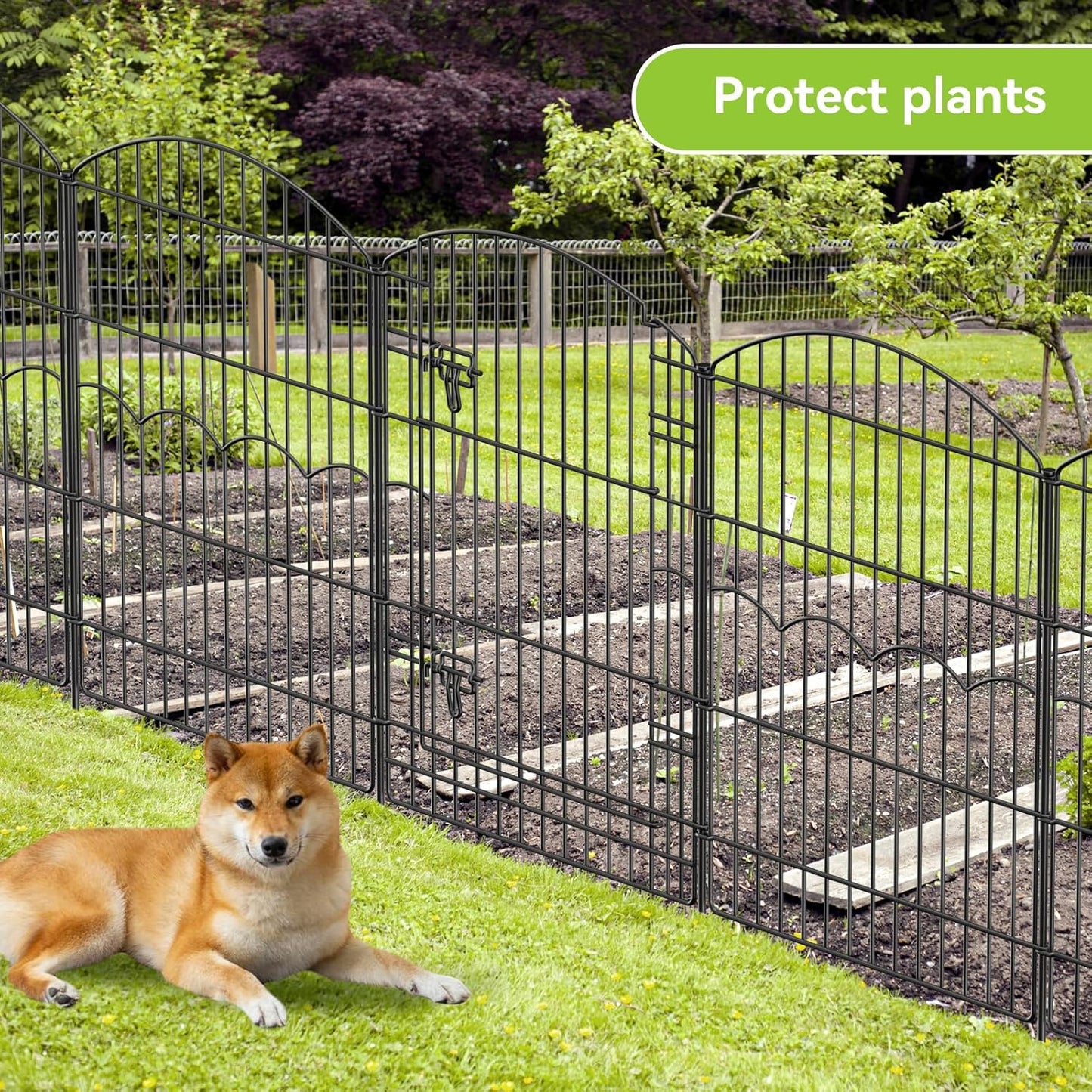 Decorative Garden Fence 6 Panels 14.8ft(L)×38in(H) No Dig Animal Barrier Fencing with 5 Panels + 1 Gate, Metal Garden Fences Rustproof Wire Border Temporary Dog Fence Outdoor for Patio Yard Lawn