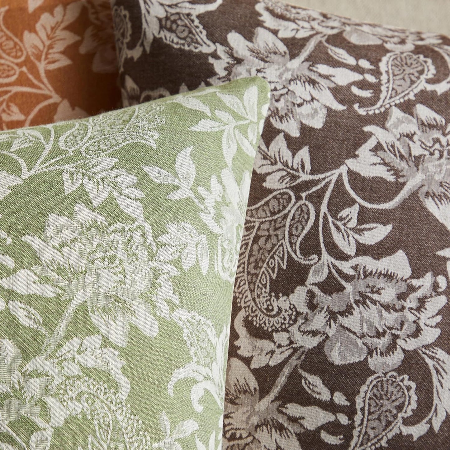 Floral Jacquard Throw Pillow Covers Set of 2, Background/Chocolate 18x18 Inch, Farmhouse Decorative Cotton Dark Brown Cushion Covers for Sofa Bed Living Room Home Decor