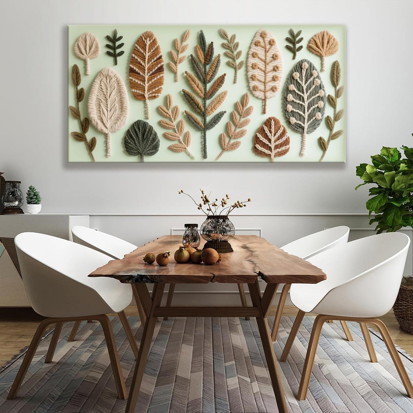 Large Boho Wall Art For Living Room Chic Home Green Wall Art Modern Multicolor Print Paintings Leaves Feather Canvas Wall Art Decor Picture For Bedroom Apartment Kitchen Ready To Hang 29"W X 58"L