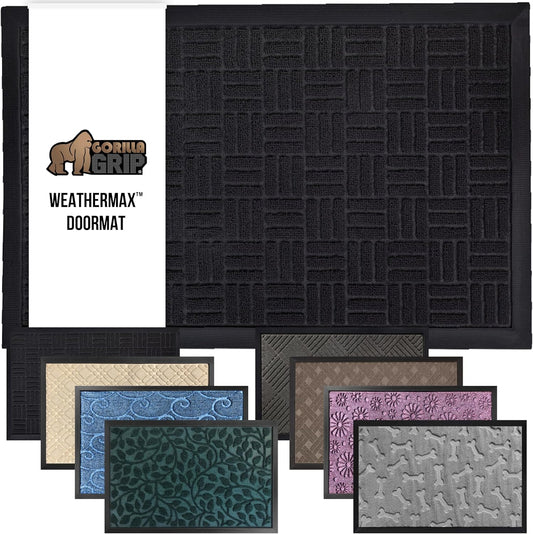 GORILLA GRIP 100% Waterproof All-Season WeatherMax Doormat, 72x24, US Designed Natural Rubber, Stain and Fade Resistant, Low Profile Indoor Outdoor Door Mats, Easy Clean Patio Mat, Black Maze
