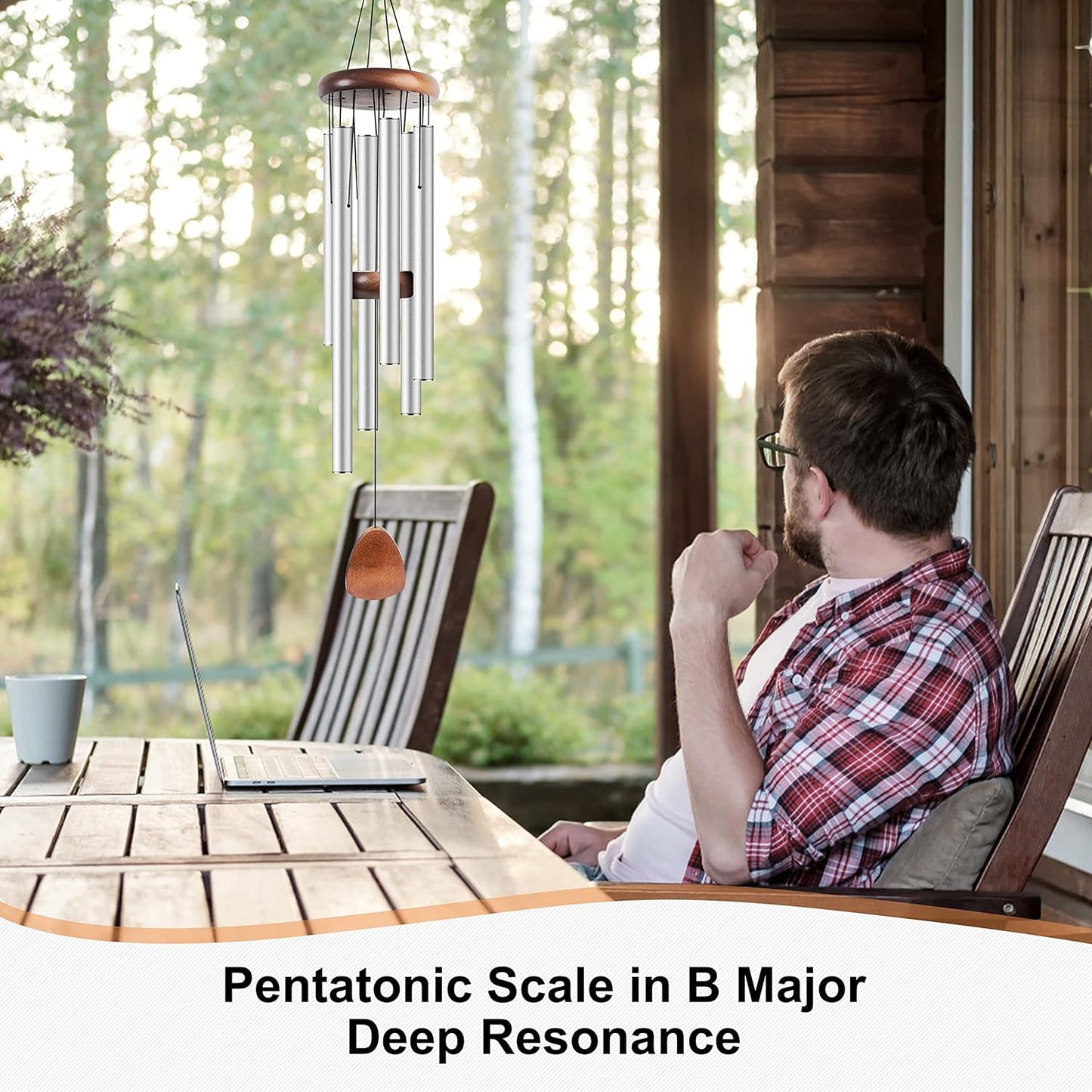 Large Aluminium Wind Chimes 37 Inches to Create a Zen Atmosphere Suitable for Outdoor, Garden, Patio Decoration. Classic Wind Chimes with Wind Catcher Suitable as A Gift for Unisex(Silver)