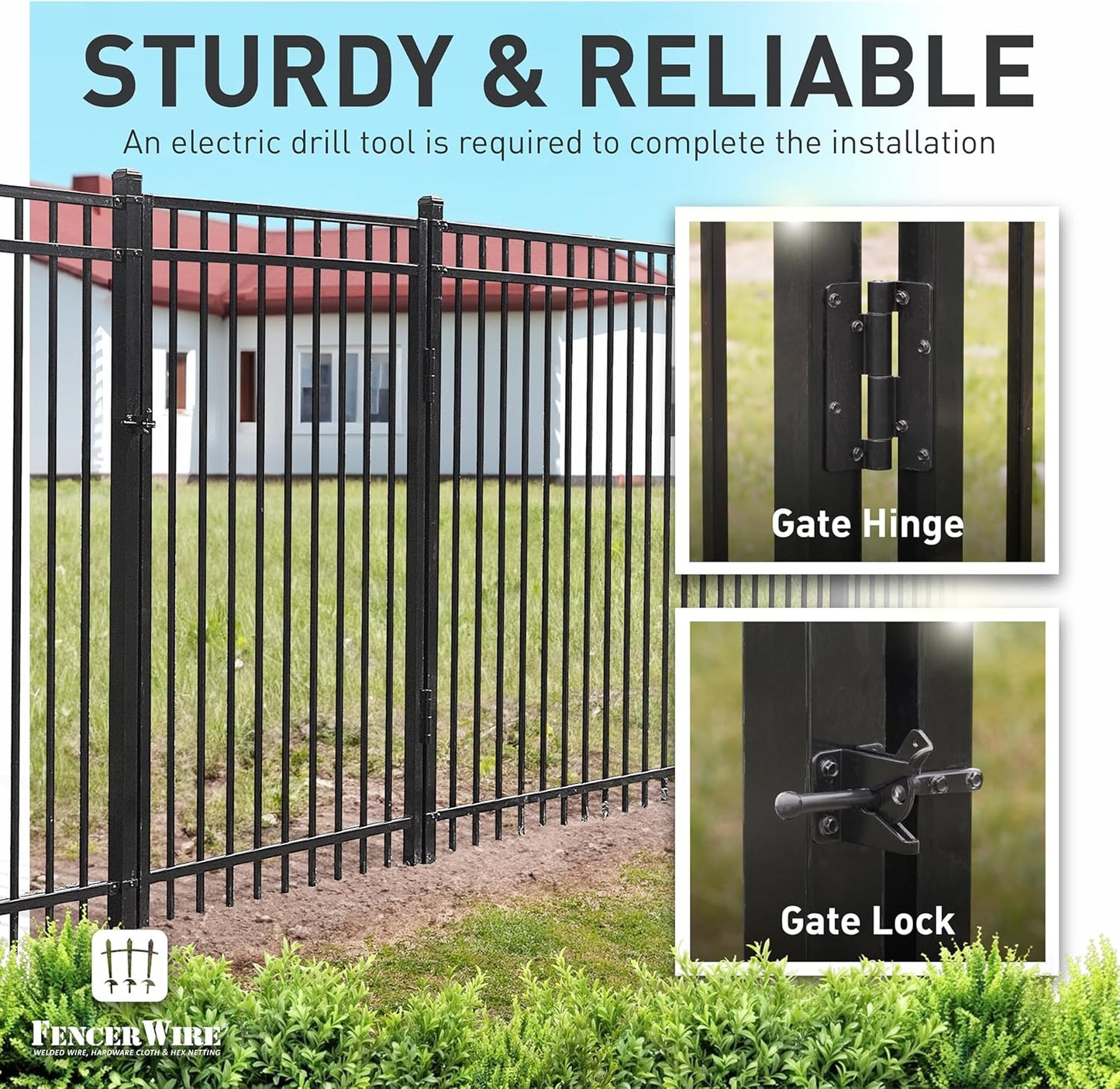 Fencer Wire Heavy Duty Flat Top Fence Gate, 6FT Height x 4FT Width Outdoor Fence Gate, Outdoor Anti-Rust Metal Steel Gate for Fencing Barrier, Decorative Garden Gate for Residential, Yard, Pool, Patio