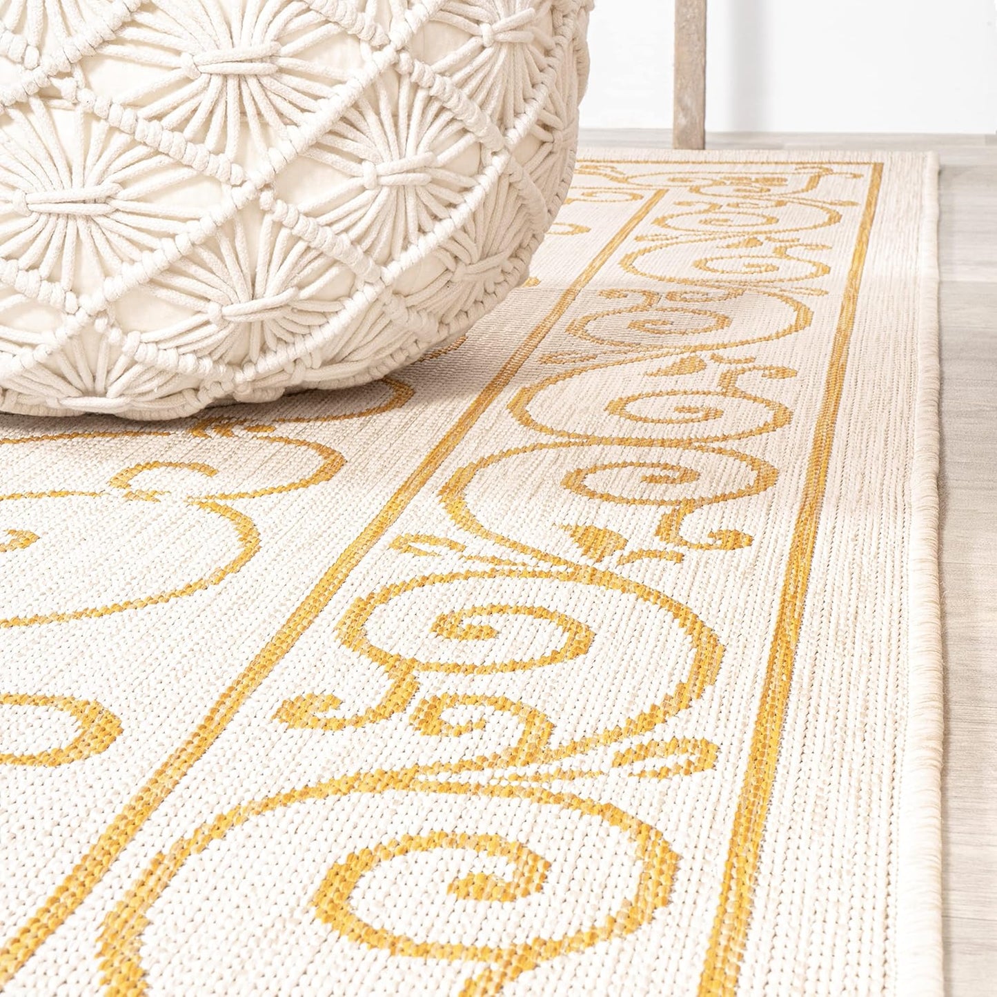 JONATHAN Y Vintage Filigree Indoor Outdoor Runner Rug 2X8 Cream/Yellow, Charleston Textured Weave for Backyard, Patio, Porch, Easy-Cleaning, High Traffic, Pet-Friendly, Non-Shedding (SMB106M-28)