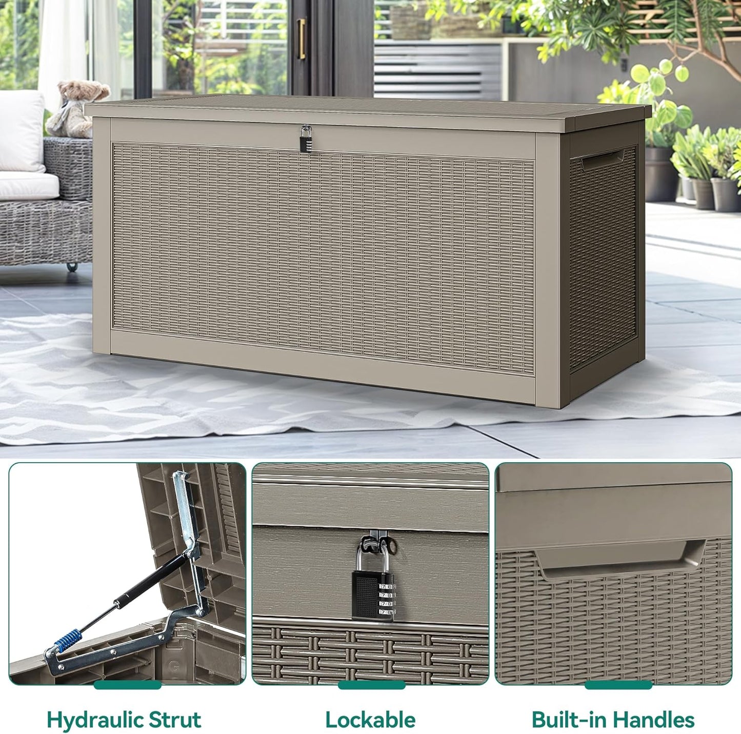 YITAHOME 260 Gallon XXL Large Deck Box, Outdoor Resin Storage Box, Lockable Storage Container for Patio Cushions, Furniture, Garden Tools, Water Resistant (Brown)