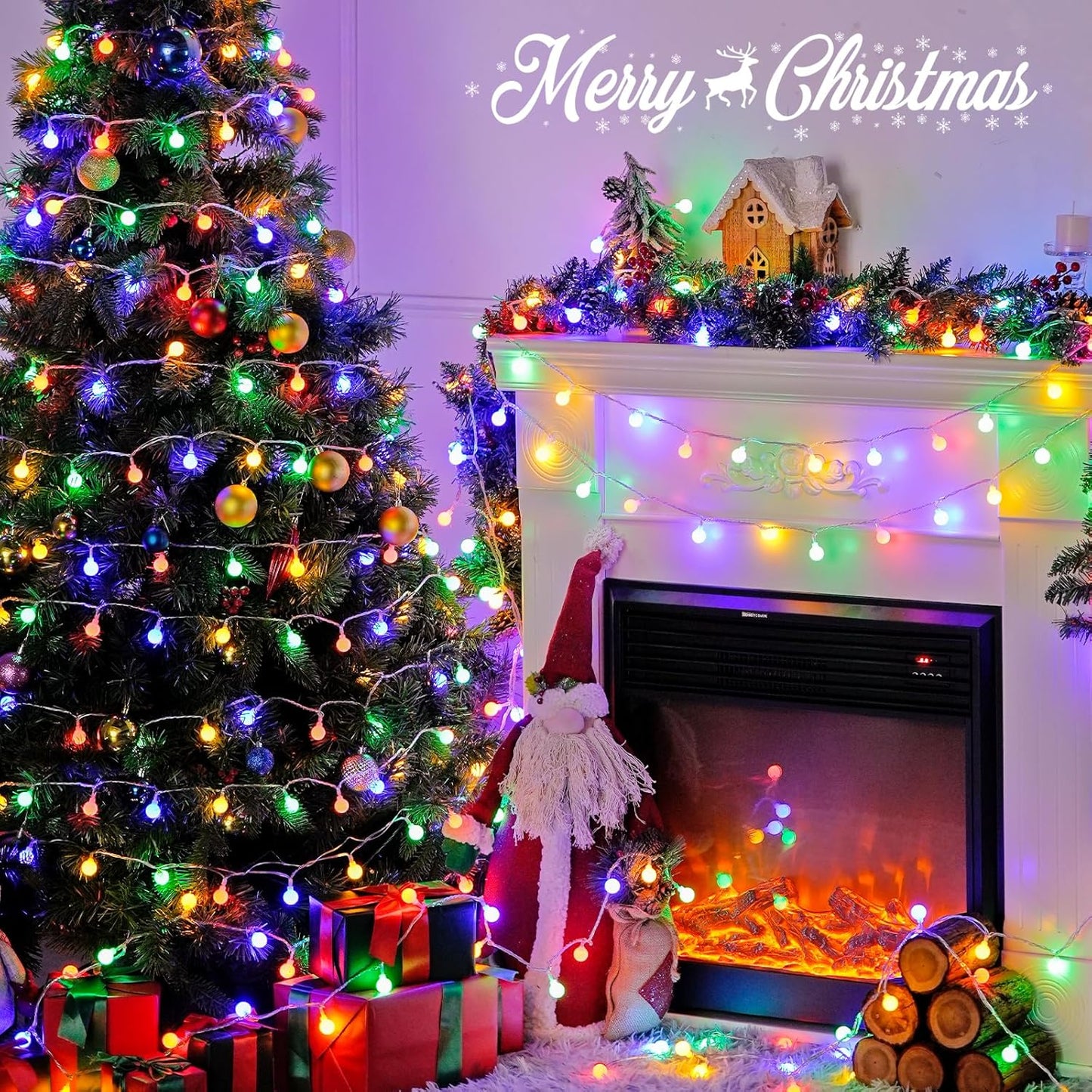 JMEXSUSS 100 LED Connectable Christmas String Lights Indoor Plug in, 33ft 8 Mode Globe String Lights with Remote, Fairy Christmas Lights for Bedroom Room Tree Party Christmas Decoration (Multicolor)