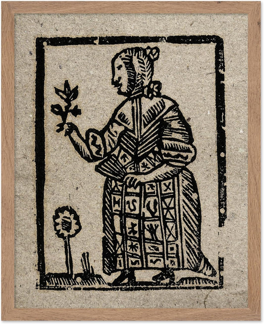 Poster Master Vintage Woodcut Poster - Retro Medieval Print - Gift for Gothic, Horror Fan - Witch Holding a Plant, Magic, Spell, Herbalist - Wall Decor for Bedroom, Dorm, 8x10 Beige Framed