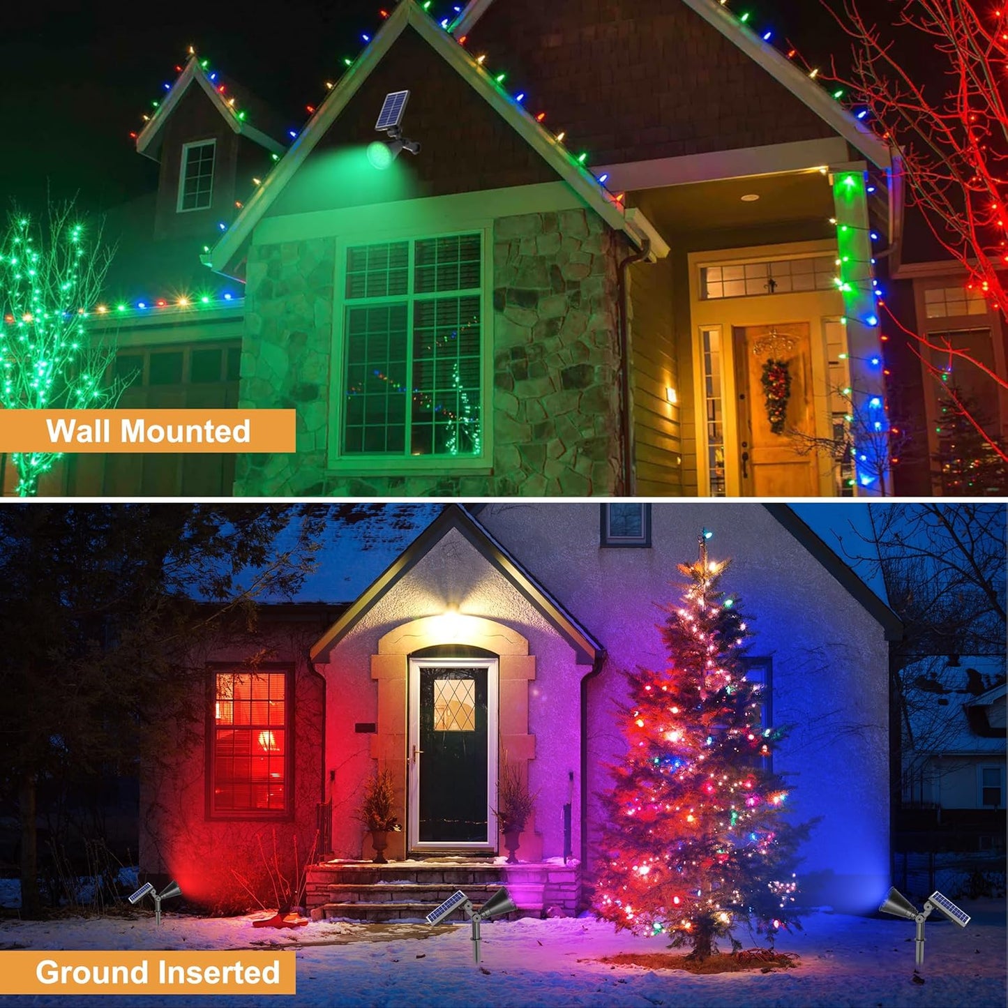 Solar Color Changing Lights, 2 Modes Solar Spotlights Outdoor Waterproof Ip65, Outdoor Lights for Outside Yard Garden Landscape Pathway Tree Decorations- 2 Pack (Multicolor)