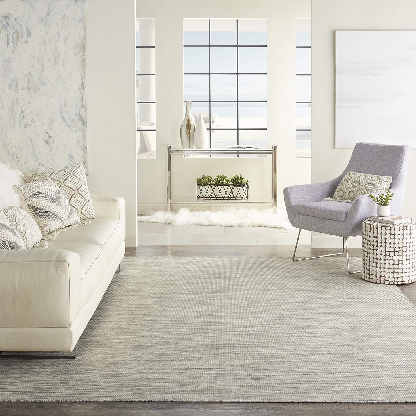Nourison Positano Indoor/Outdoor Light Grey 6' x Round Area Rug, Easy Cleaning, Non Shedding, Bed Room, Living Room, Dining Room, Backyard, Deck, Patio (6 Round)