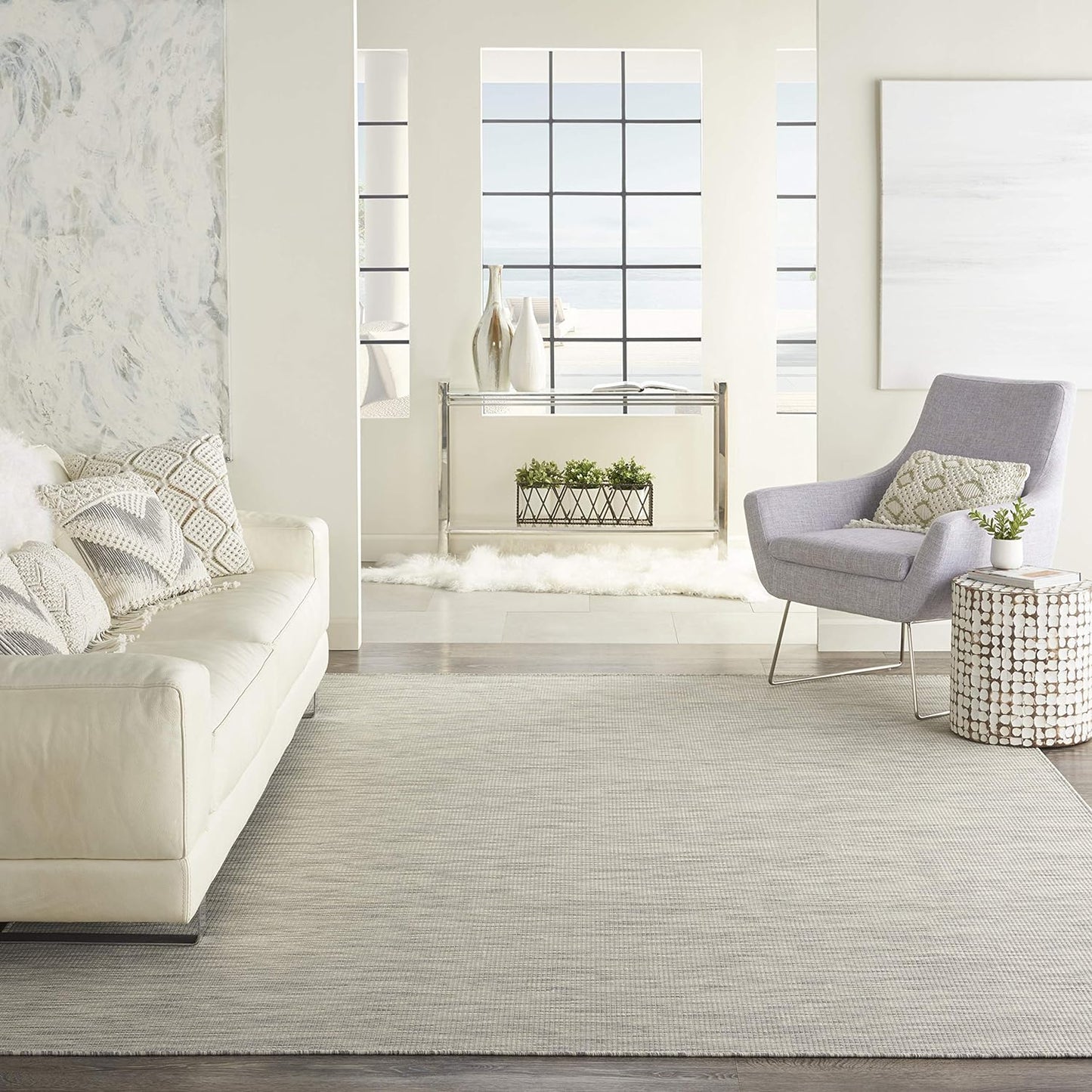 Nourison Positano Indoor-Outdoor Light Grey 7' x 10' Area Rug, Easy Cleaning, Non Shedding, Bed Room, Living Room, Dining Room, Backyard, Deck, Patio (7x10)