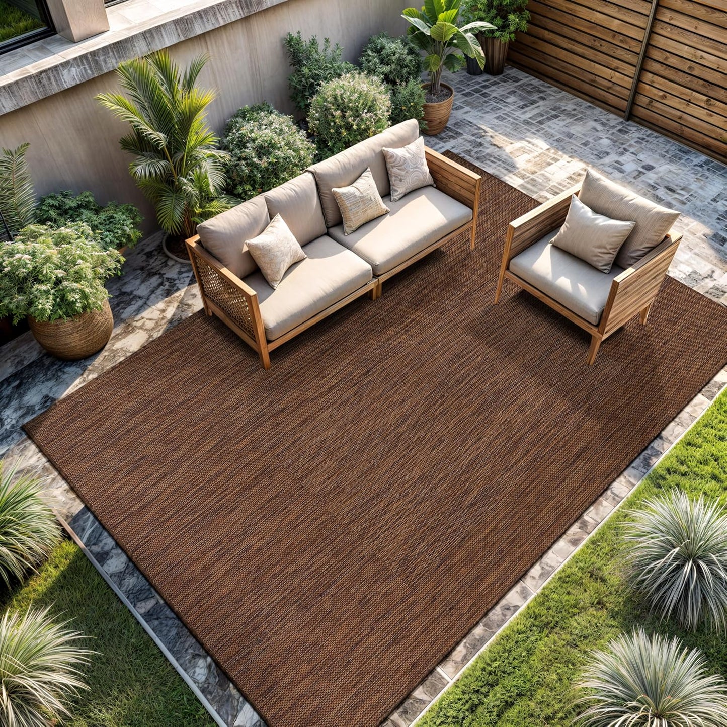 CAMILSON Outdoor Rug 8x10 Modern Area Rugs for Indoor and Outdoor Patios and Porches - Waterproof, Washable, Non-Shedding, Easy-to-Clean Outside Carpet (8 x 10, Solid - Gold)
