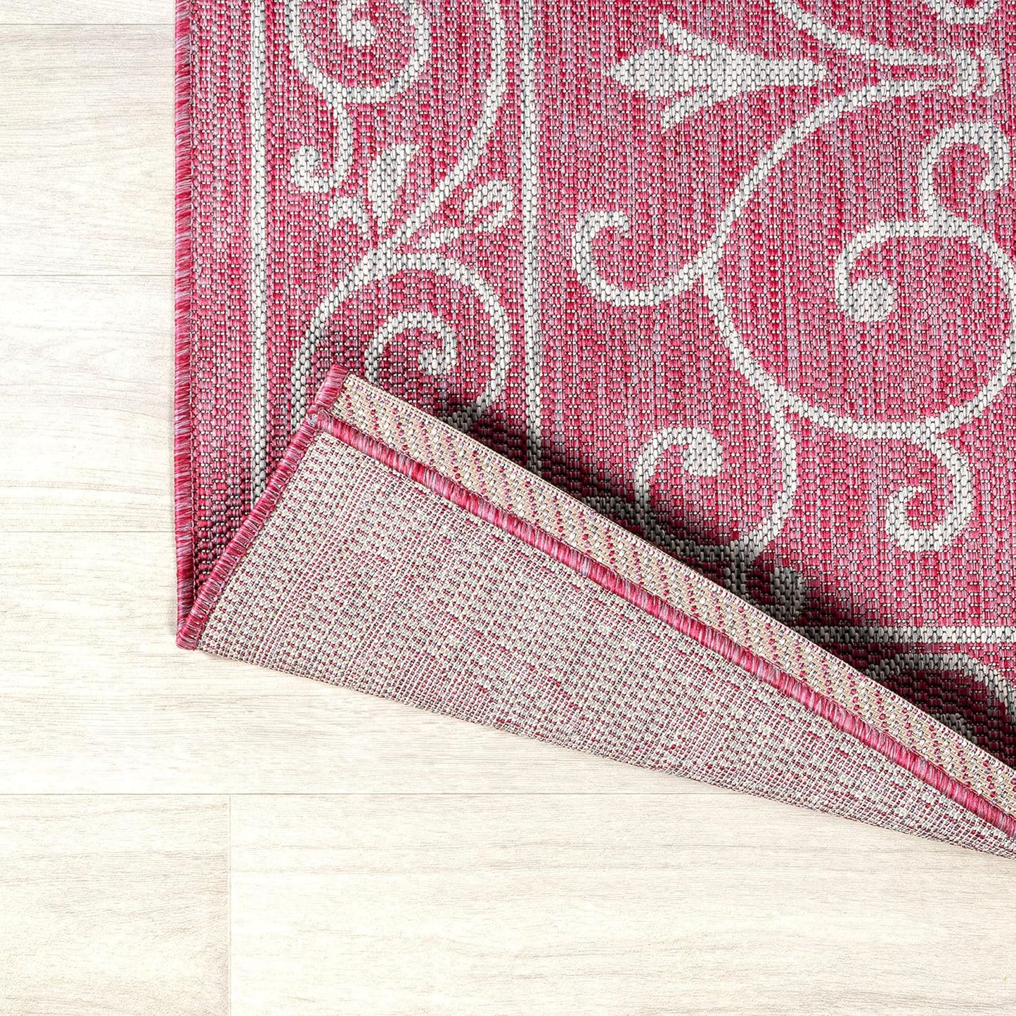 JONATHAN Y Vintage Filigree Indoor Outdoor Area Rug 8X10 Fuchsia/Light Gray, Charleston Textured Weave for Backyard, Patio, Porch, Easy-Cleaning, High Traffic, Pet-Friendly, Non-Shedding (SMB106J-8)