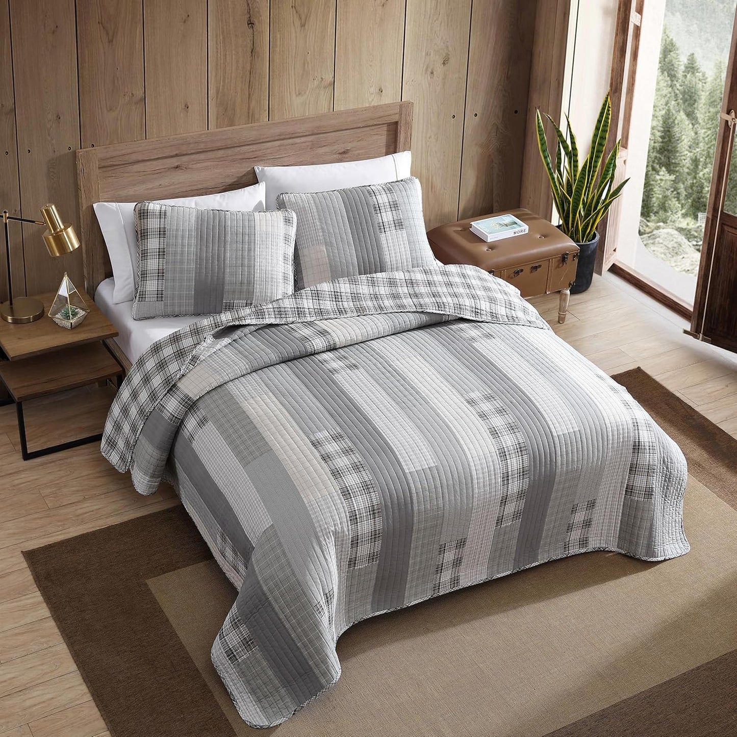 Eddie Bauer - Twin Quilt Set, Cotton Reversible Bedding with Matching Sham, Home Decor for All Seasons (Fairview Grey, Twin)