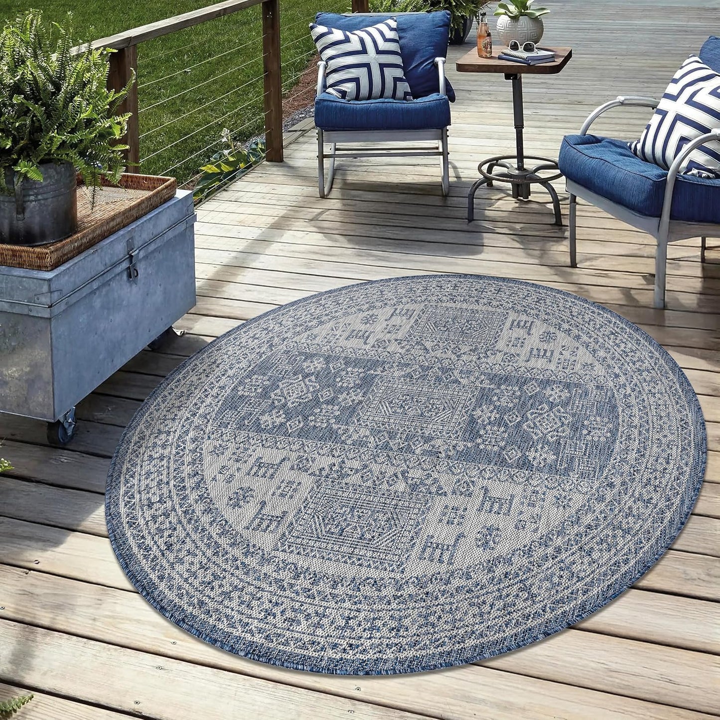 Keen Home Design Terrace Outdoor Round Rug - 8ft Round Washable Indoor/Outdoor Rug for Patio, Kitchen, Balcony, Beach, Garden, Deck and Porch, Size: 7'7" Round