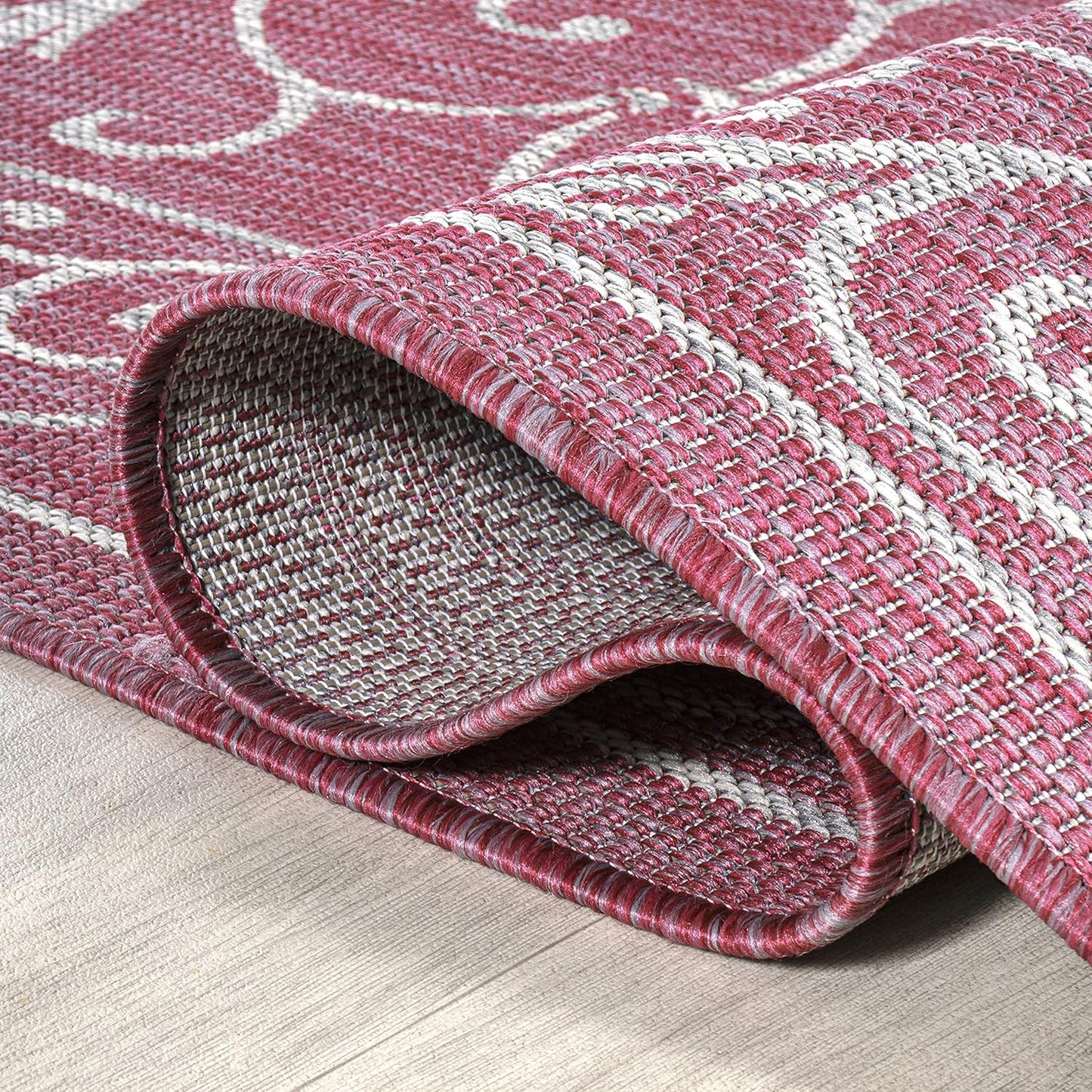 JONATHAN Y Vintage Filigree Indoor Outdoor Area Rug 9X12 Fuchsia/Light Gray, Charleston Textured Weave for Backyard, Patio, Porch, Easy-Cleaning, High Traffic, Pet-Friendly, Non-Shedding (SMB106J-9)