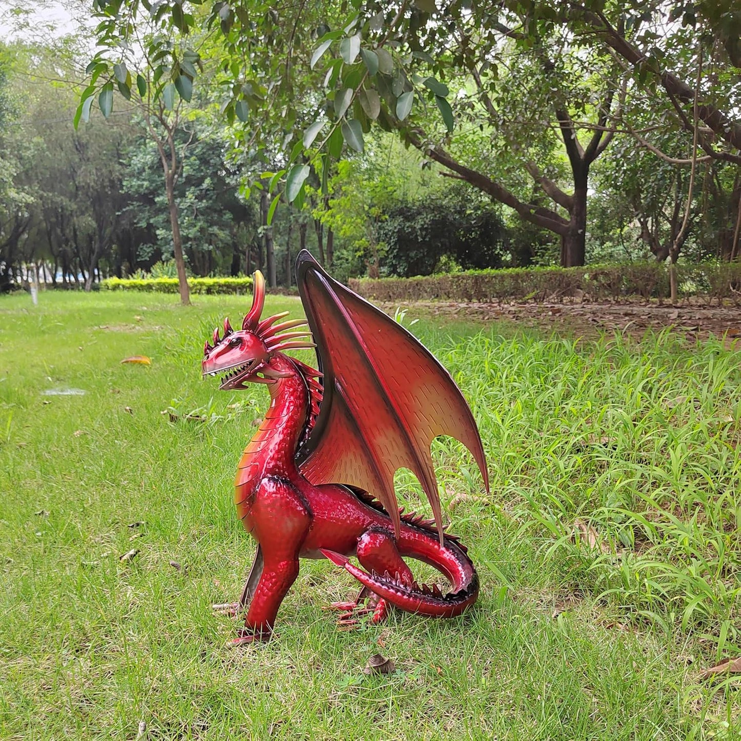 Decorative Red Dragon Figurine, Crackle The Dragon Statue, Patio Garden Porch Courtyard Decor
