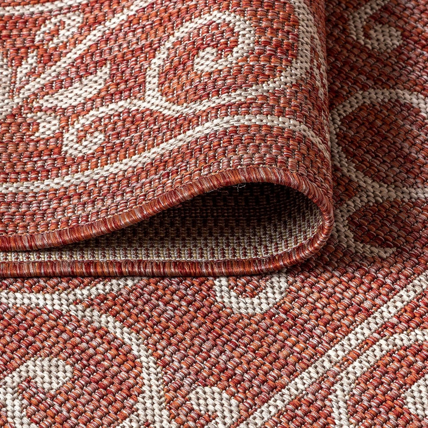JONATHAN Y Vintage Filigree Indoor Outdoor Round Area Rug 8 Ft Red/Beige, Charleston Textured Weave for Backyard, Patio, Porch, Easy-Cleaning, High Traffic, Pet-Friendly, Non-Shedding (SMB106B-8R)