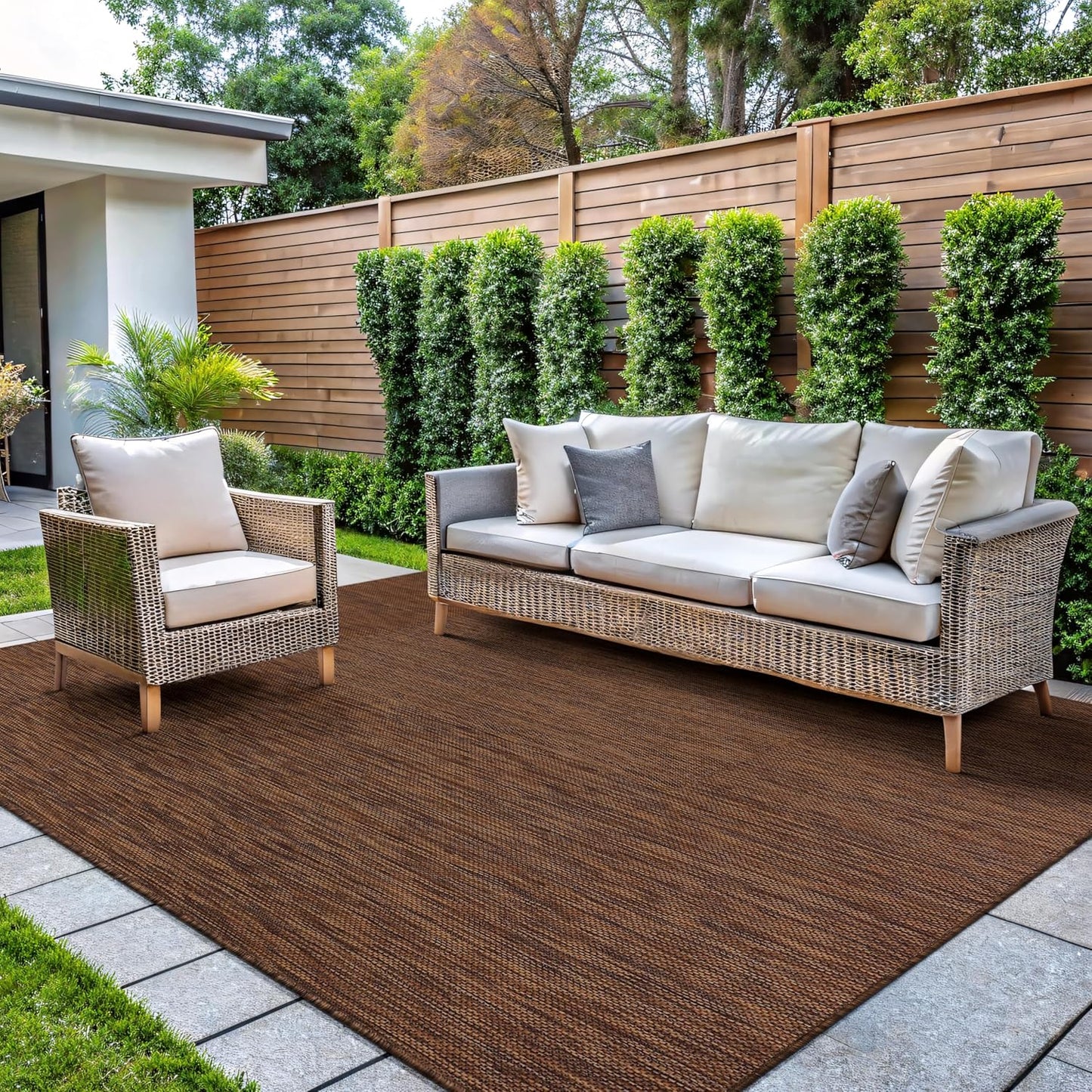 CAMILSON Outdoor Rug 9x12 Modern Area Rugs for Large Indoor and Outdoor Patios and Porches - Waterproof, Washable, Non-Shedding, Easy-to-Clean Outside Carpet (9 x 12, Solid - Gold)