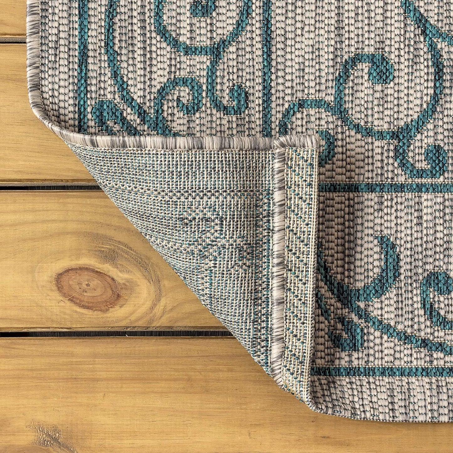 JONATHAN Y Vintage Filigree Indoor Outdoor Octagon Area Rug 5 Ft Gray/Teal, Charleston Textured Weave for Backyard, Patio, Porch, Easy-Cleaning, High Traffic, Pet-Friendly, Non-Shedding SMB106E-5TGN