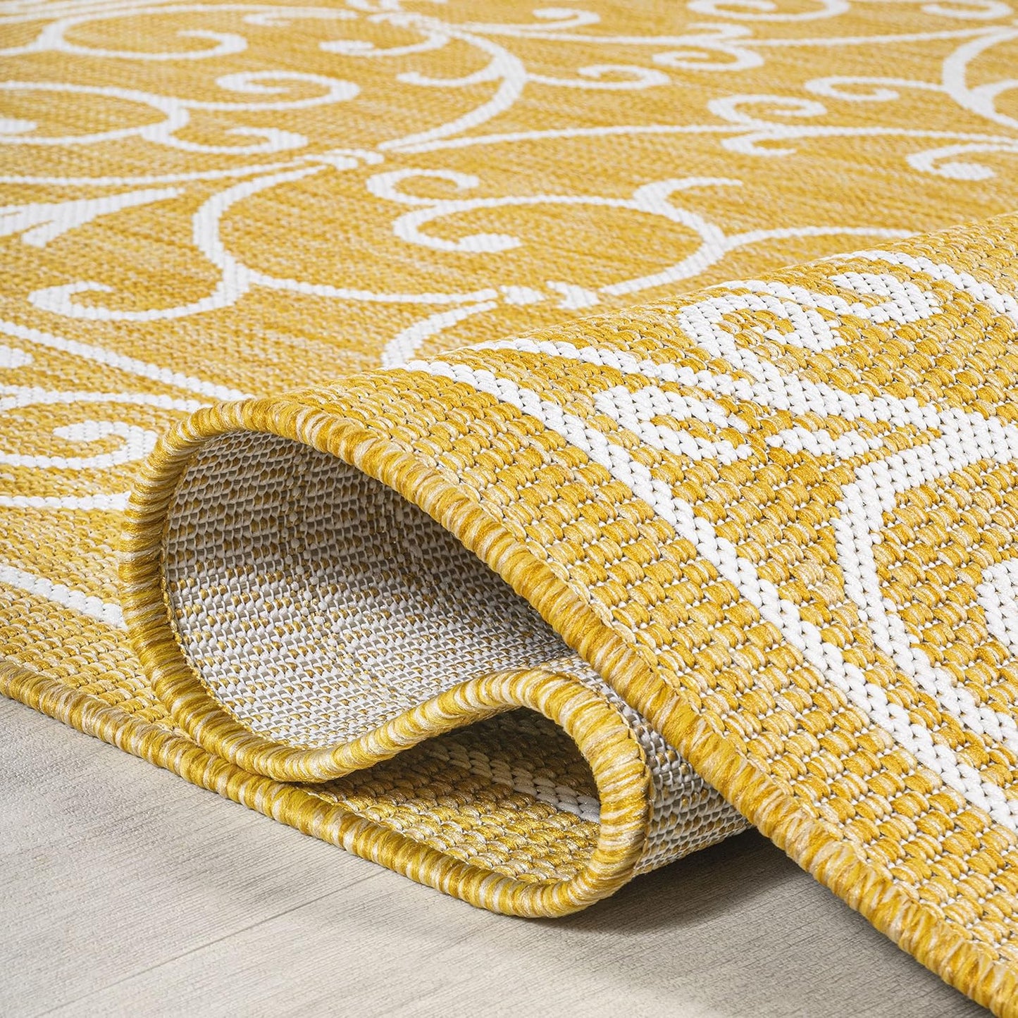 JONATHAN Y Vintage Filigree Indoor Outdoor Area Rug 9X12 Yellow/Cream, Charleston Textured Weave for Backyard, Patio, Porch, Easy-Cleaning, High Traffic, Pet-Friendly, Non-Shedding (SMB106L-9)