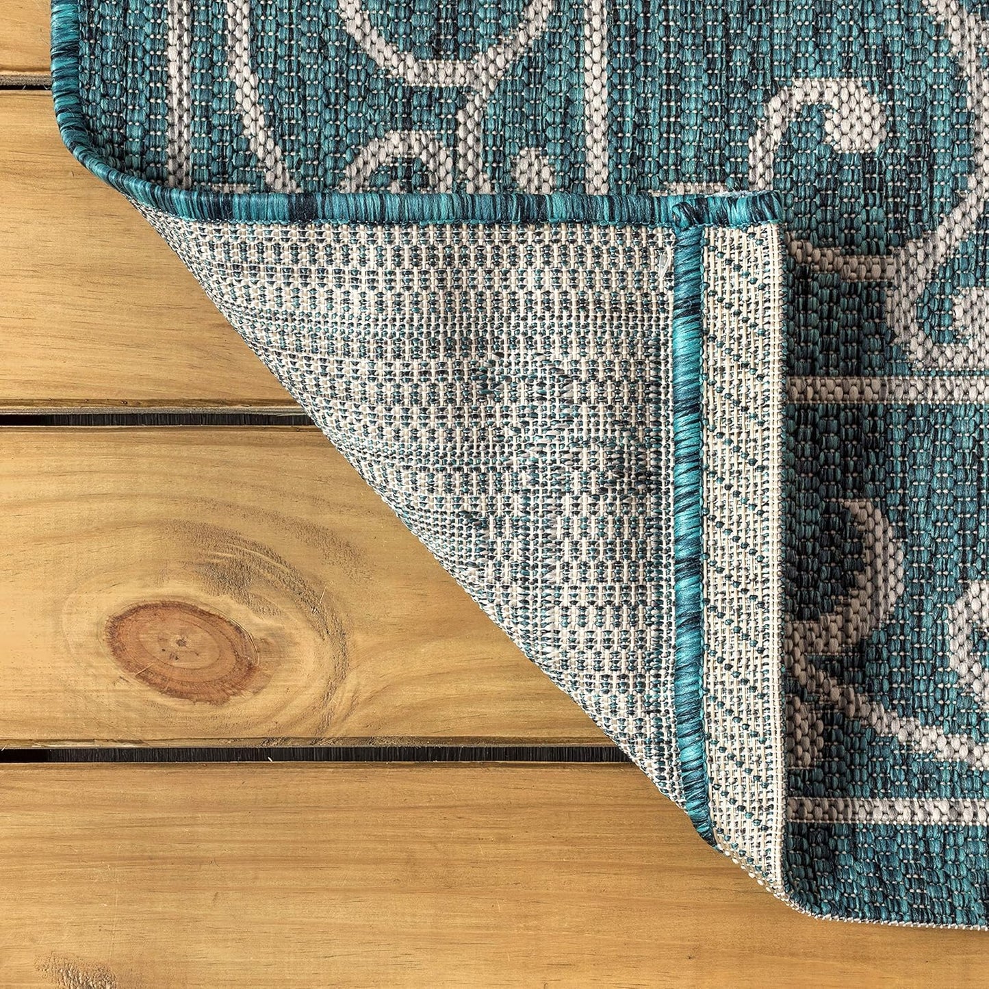 JONATHAN Y Vintage Filigree Indoor Outdoor Round Area Rug 8 Ft Teal/Gray, Charleston Textured Weave for Backyard, Patio, Porch, Easy-Cleaning, High Traffic, Pet-Friendly, Non-Shedding (SMB106F-8R)