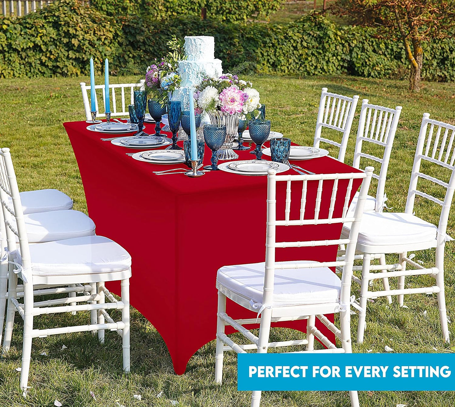 Utopia Kitchen 6FT Spandex Tablecloth [1 Pack, Red] 200 GSM Stretch, Fitted, Washable and Wrinkle Resistant Table Cloth Rectangle Cover for Trade Shows, Wedding, Parties [72Lx30Wx30H Inch]