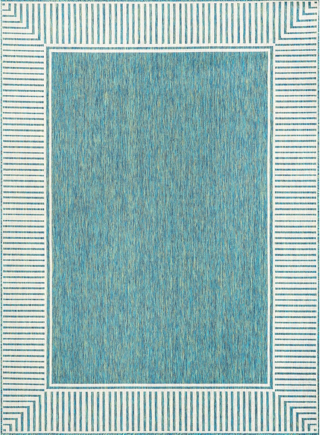 nuLOOM 5' x 8' Outdoor Area Rug, Casual Design With Striped Border, Stain Resistant, Highly Durable, For Patio, Balcony, Bedroom, Living Room, Dining Room, Bathroom, Teal