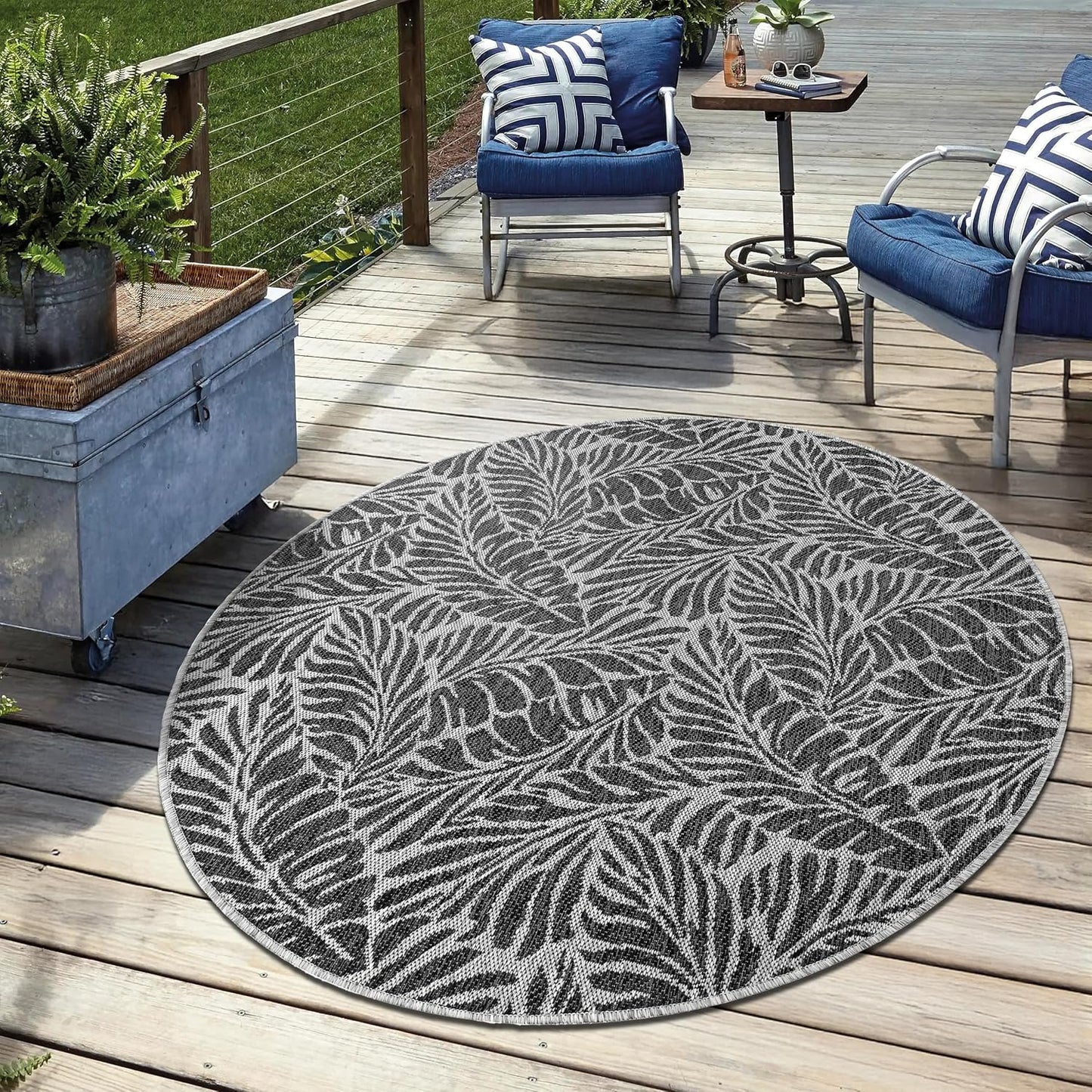 Keen Home Design Terrace Outdoor Round Rug - 8ft Round Washable Indoor/Outdoor Rug for Patio, Kitchen, Balcony, Beach, Garden, Deck and Porch, Size: 7'7" Round