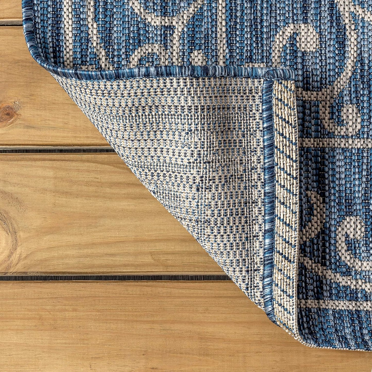 JONATHAN Y Vintage Filigree Indoor Outdoor Round Area Rug 4 Ft Navy/Gray, Charleston Textured Weave for Backyard, Patio, Porch, Easy-Cleaning, High Traffic, Pet-Friendly, Non-Shedding (SMB106D-4R)