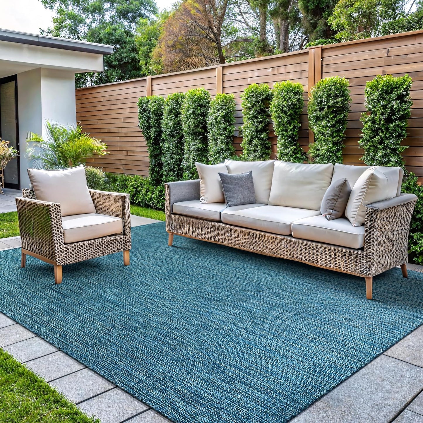 CAMILSON Outdoor Rug 9x12 Modern Area Rugs for Large Indoor and Outdoor Patios and Porches - Waterproof, Washable, Non-Shedding, Easy-to-Clean Outside Carpet (9 x 12, Solid - Aqua)