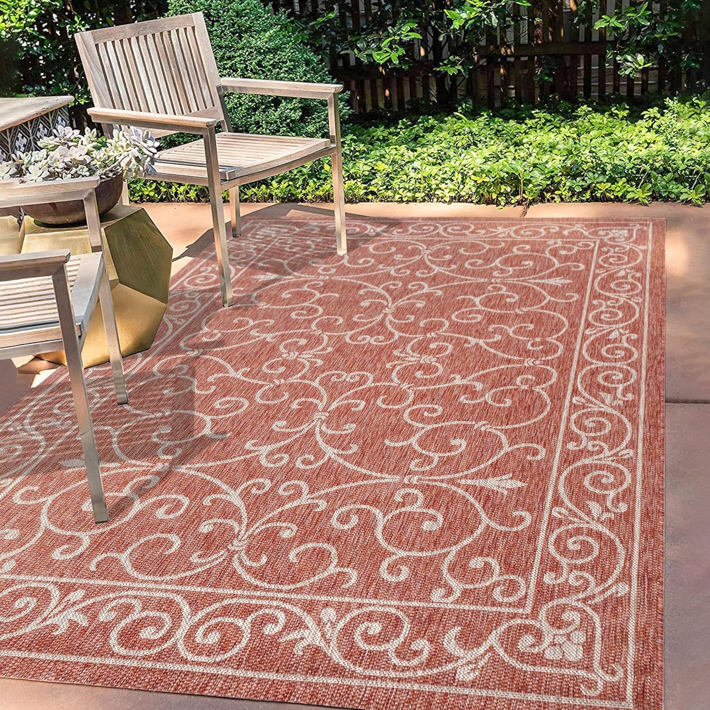 JONATHAN Y Vintage Filigree Indoor Outdoor Area Rug 3X5 Red/Beige, Charleston Textured Weave for Backyard, Patio, Porch, Easy-Cleaning, High Traffic, Pet-Friendly, Non-Shedding (SMB106B-3)