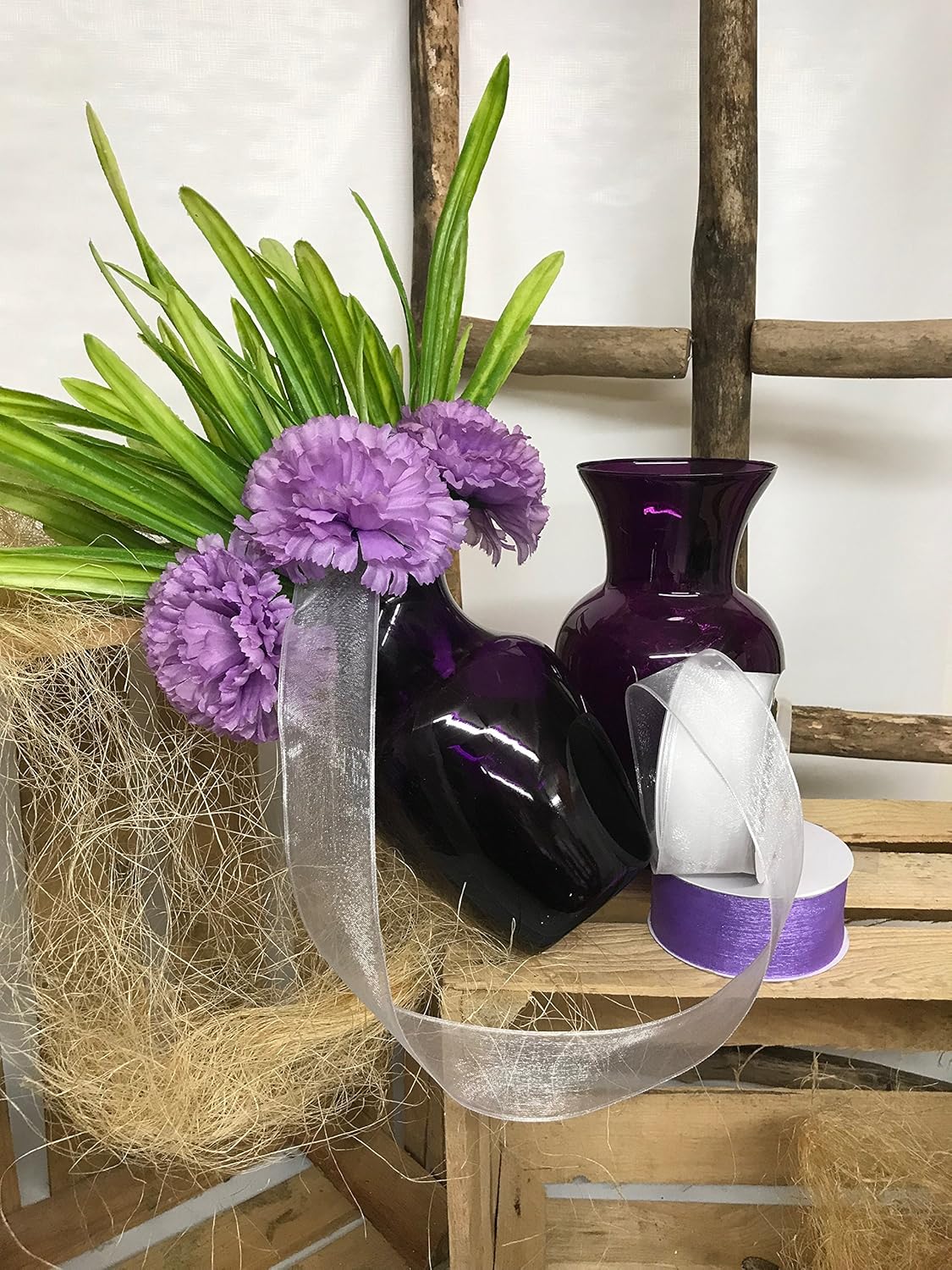 Floral Supply Online - 8" Rose Vase and Flower Guide Booklet - Decorative Glass Flower Vase for Floral Arrangements, Weddings, Home Decor or Office. (Purple)