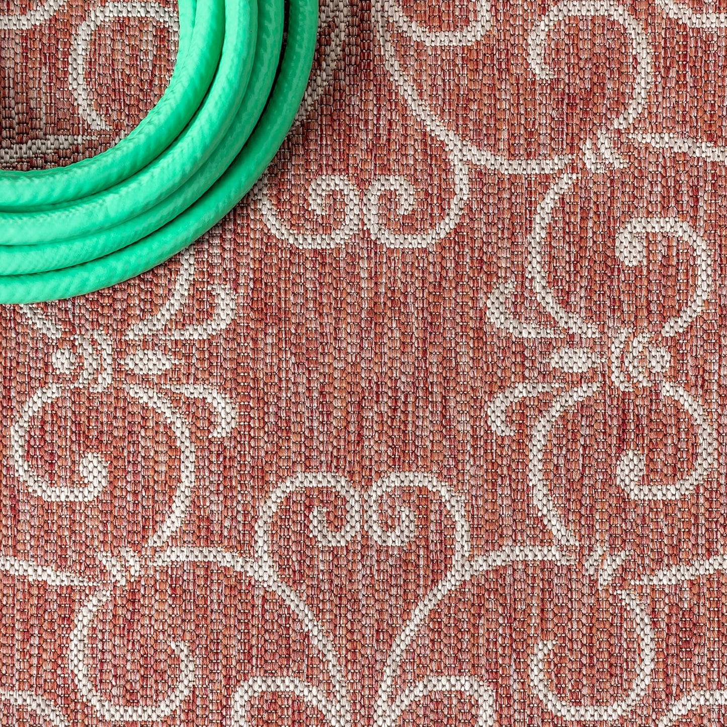 JONATHAN Y Vintage Filigree Indoor Outdoor Area Rug 9X12 Red/Beige, Charleston Textured Weave for Backyard, Patio, Porch, Easy-Cleaning, High Traffic, Pet-Friendly, Non-Shedding (SMB106B-9)